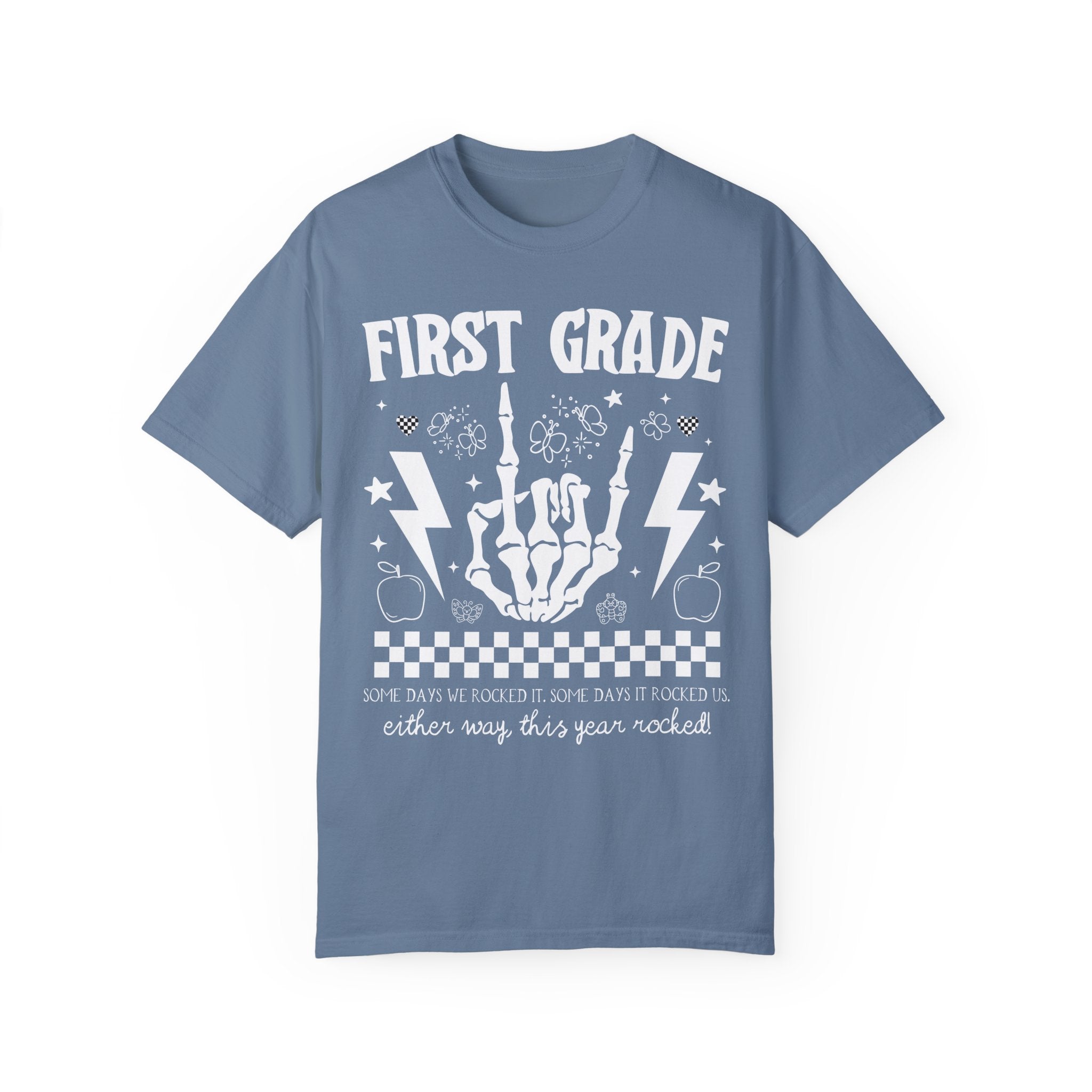 Last Day of School First Grade Shirt: This Year Rocked! Cute Rocker Skeleton Shirt, First Grade Crew, Teaching Assistant Class Dismissed Tee - Opal and June