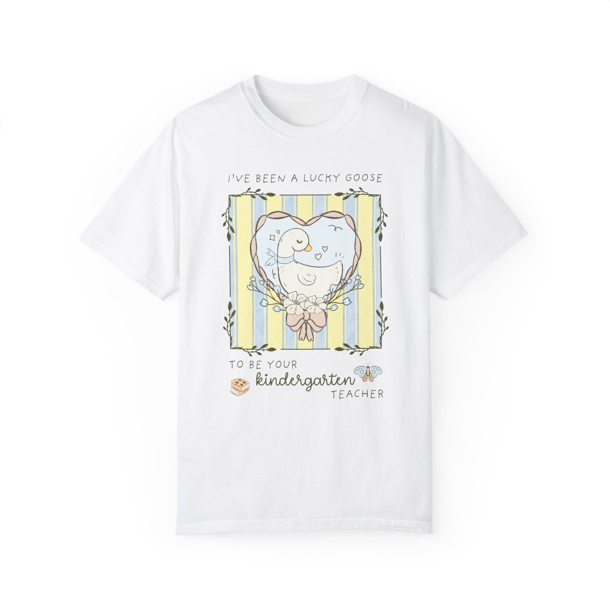Last Day of School Kindergarten Teacher Tee Shirt with Silly Goose and Butterflies: Class Dismissed End of School Year Animal Lover T-Shirt - Opal and June