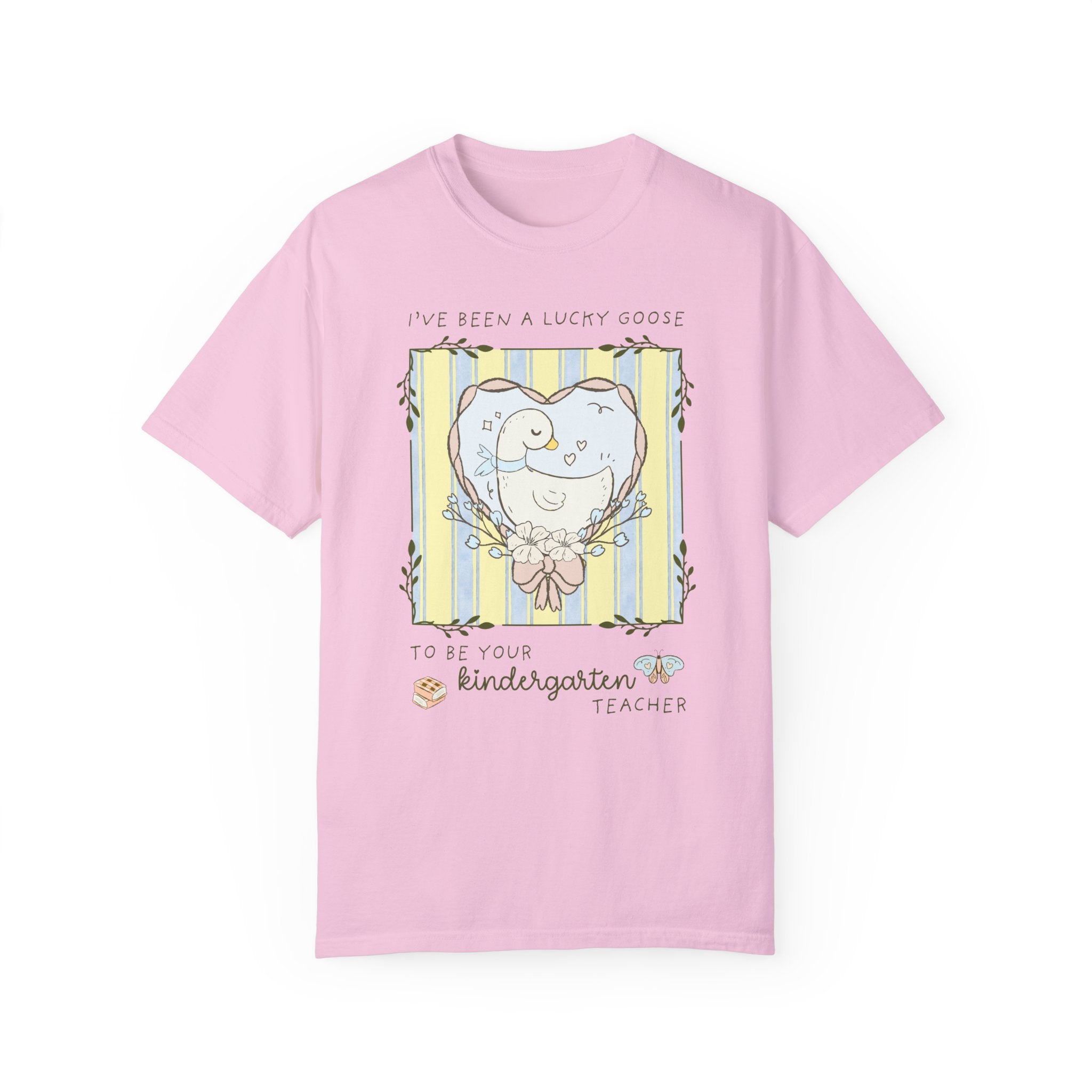 Last Day of School Kindergarten Teacher Tee Shirt with Silly Goose and Butterflies: Class Dismissed End of School Year Animal Lover T-Shirt - Opal and June