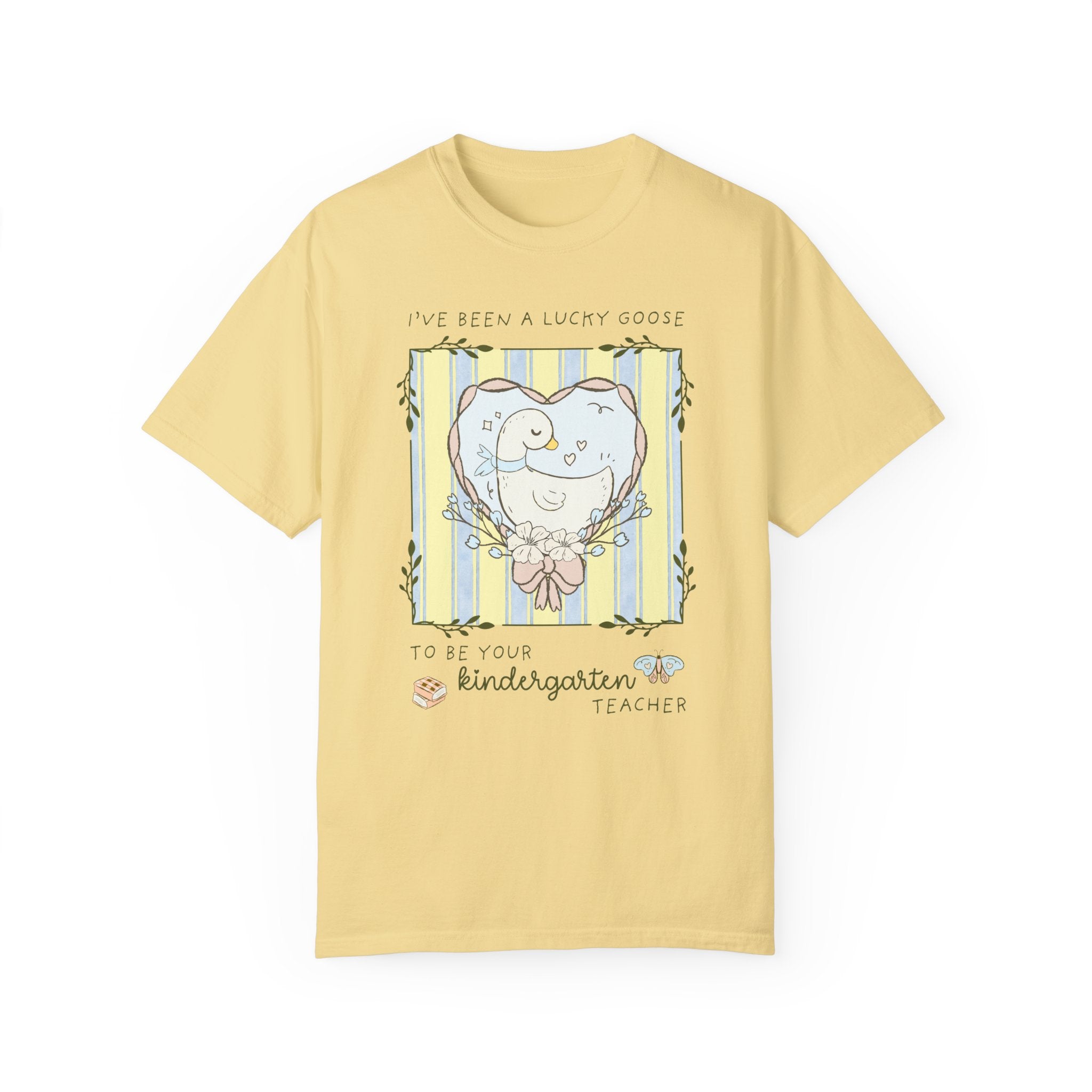 Last Day of School Kindergarten Teacher Tee Shirt with Silly Goose and Butterflies: Class Dismissed End of School Year Animal Lover T-Shirt - Opal and June