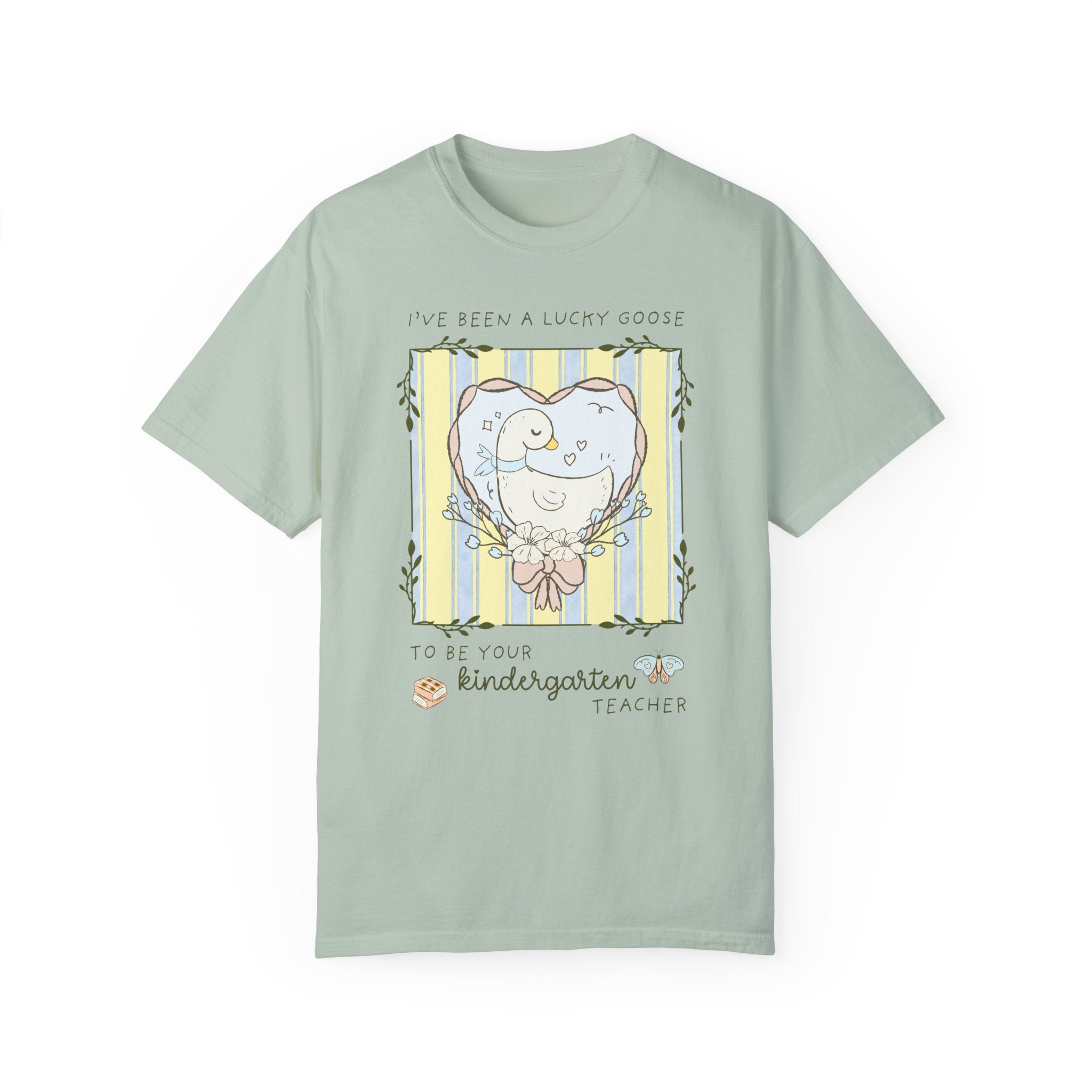 Last Day of School Kindergarten Teacher Tee Shirt with Silly Goose and Butterflies: Class Dismissed End of School Year Animal Lover T-Shirt - Opal and June