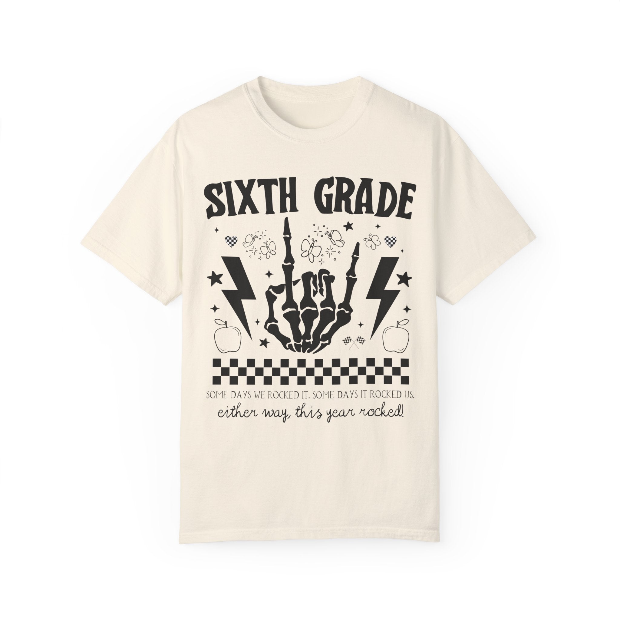 Last Day of School Sixth Grade Teacher Tee: This Year Rocked! Rocker Skeleton Shirt, Sixth Grade Crew, Teaching Assistant Class Dismissed - Opal and June