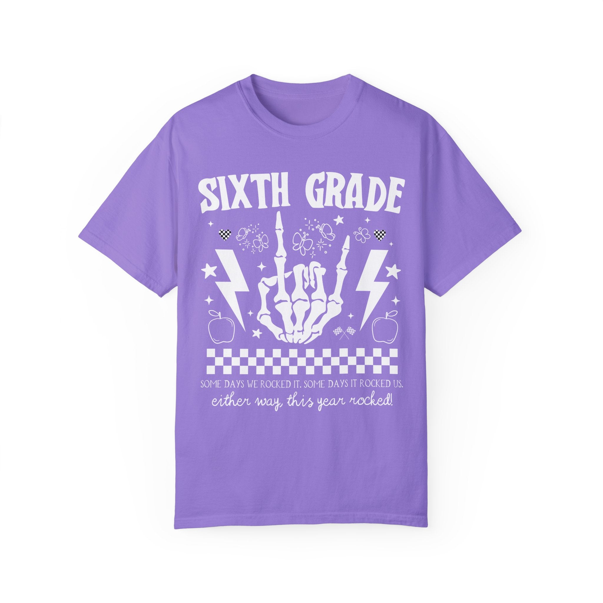 Last Day of School Sixth Grade Teacher Tee: This Year Rocked! Rocker Skeleton Shirt, Sixth Grade Crew, Teaching Assistant Class Dismissed - Opal and June