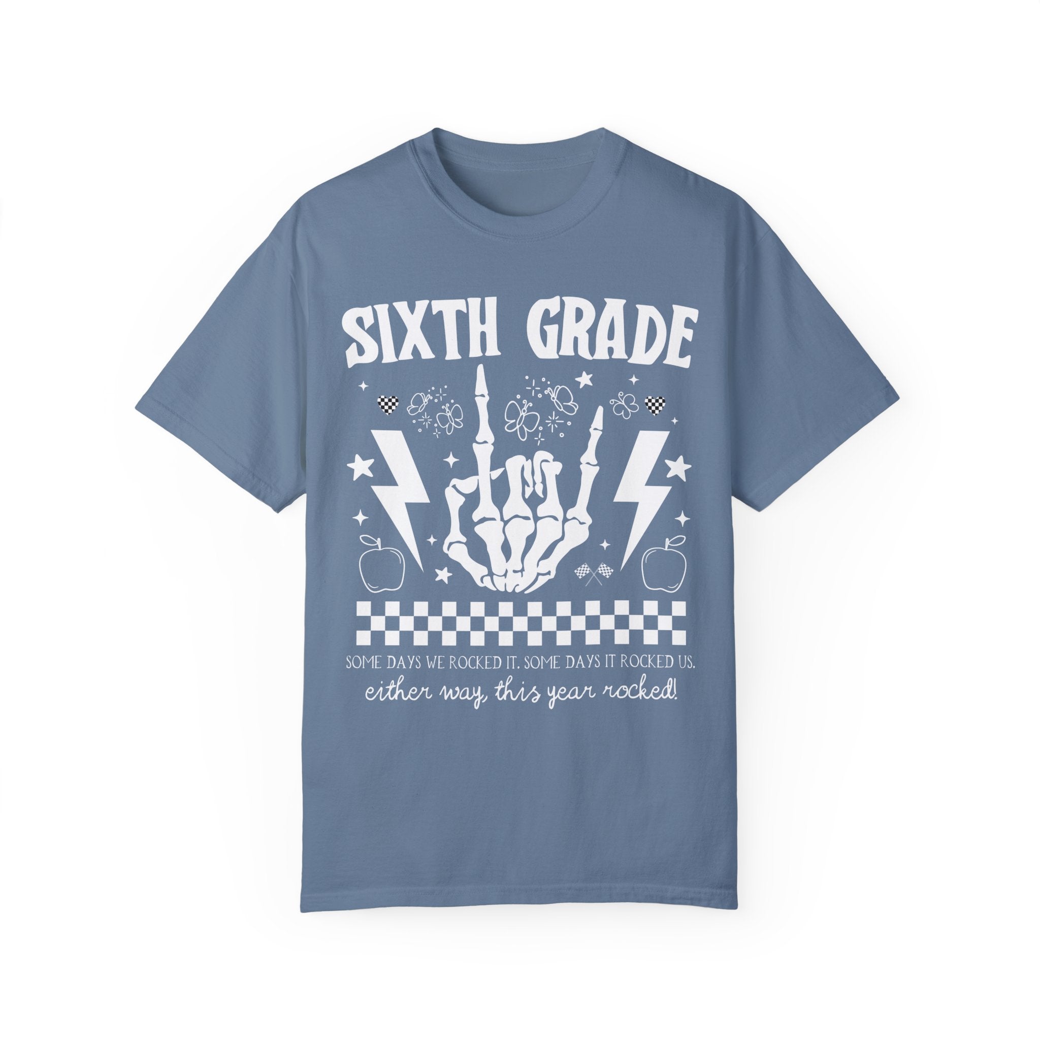Last Day of School Sixth Grade Teacher Tee: This Year Rocked! Rocker Skeleton Shirt, Sixth Grade Crew, Teaching Assistant Class Dismissed - Opal and June