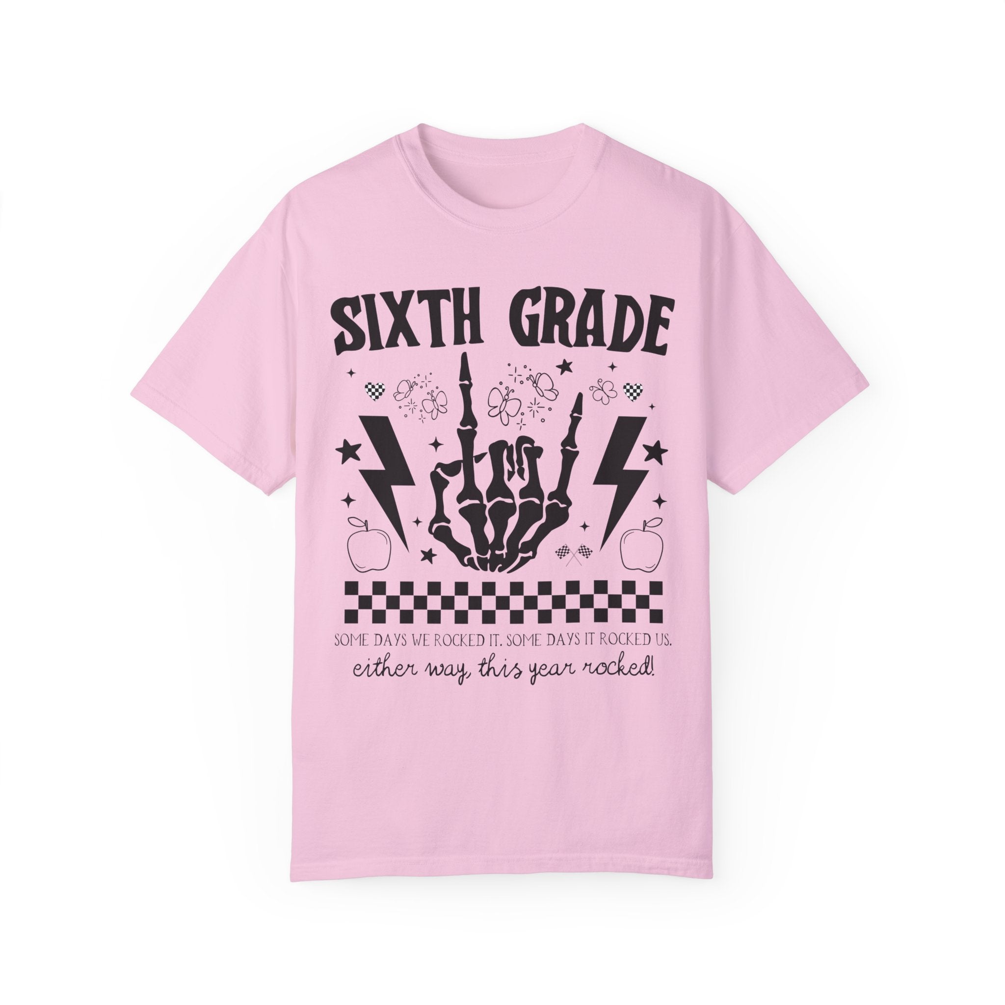 Last Day of School Sixth Grade Teacher Tee: This Year Rocked! Rocker Skeleton Shirt, Sixth Grade Crew, Teaching Assistant Class Dismissed - Opal and June
