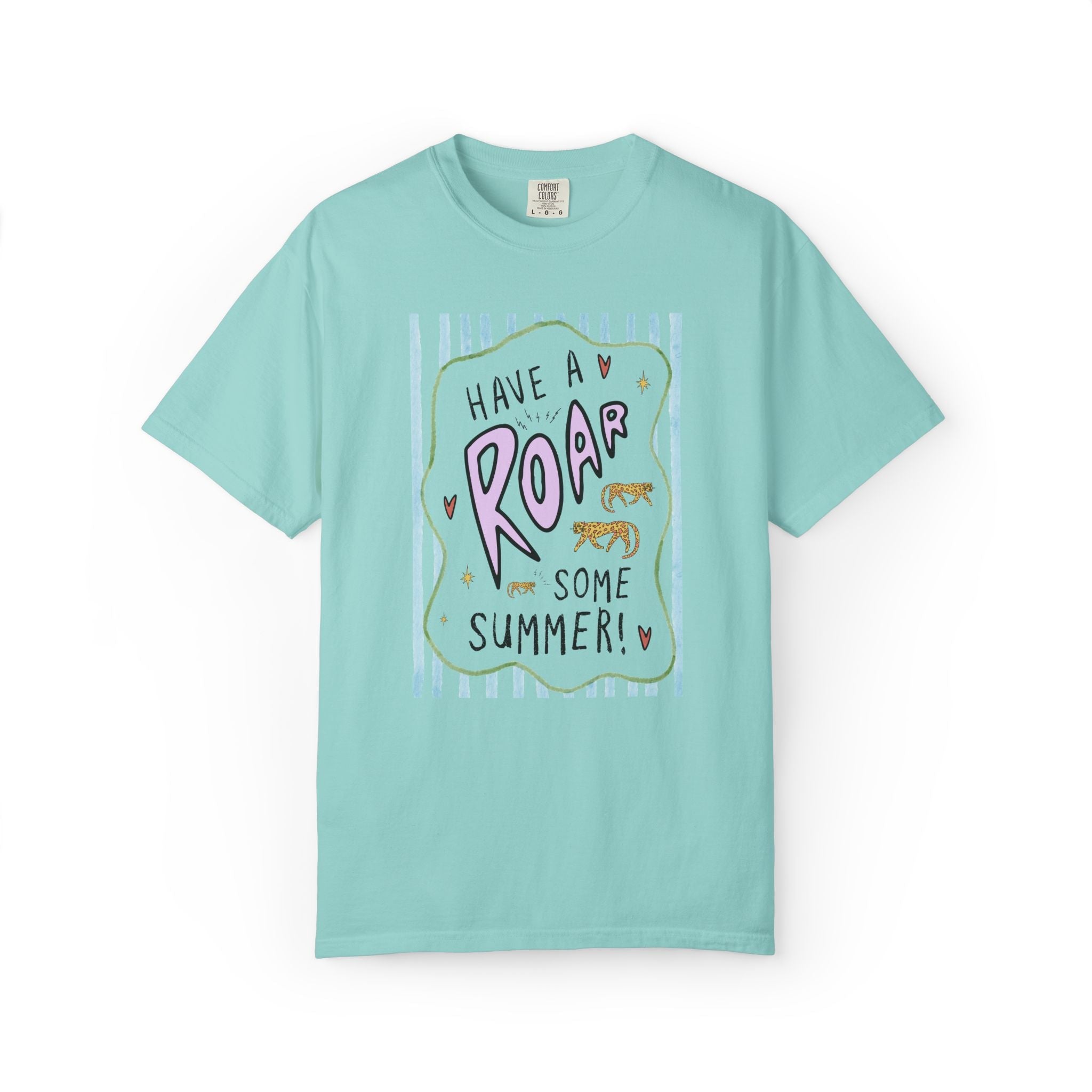 Last Day of School Striped Tee Shirt for Teacher: Have a Roar Some Summer! | Funny Tiger Animal Lover Matching Shirt for End of School Year - Opal and June