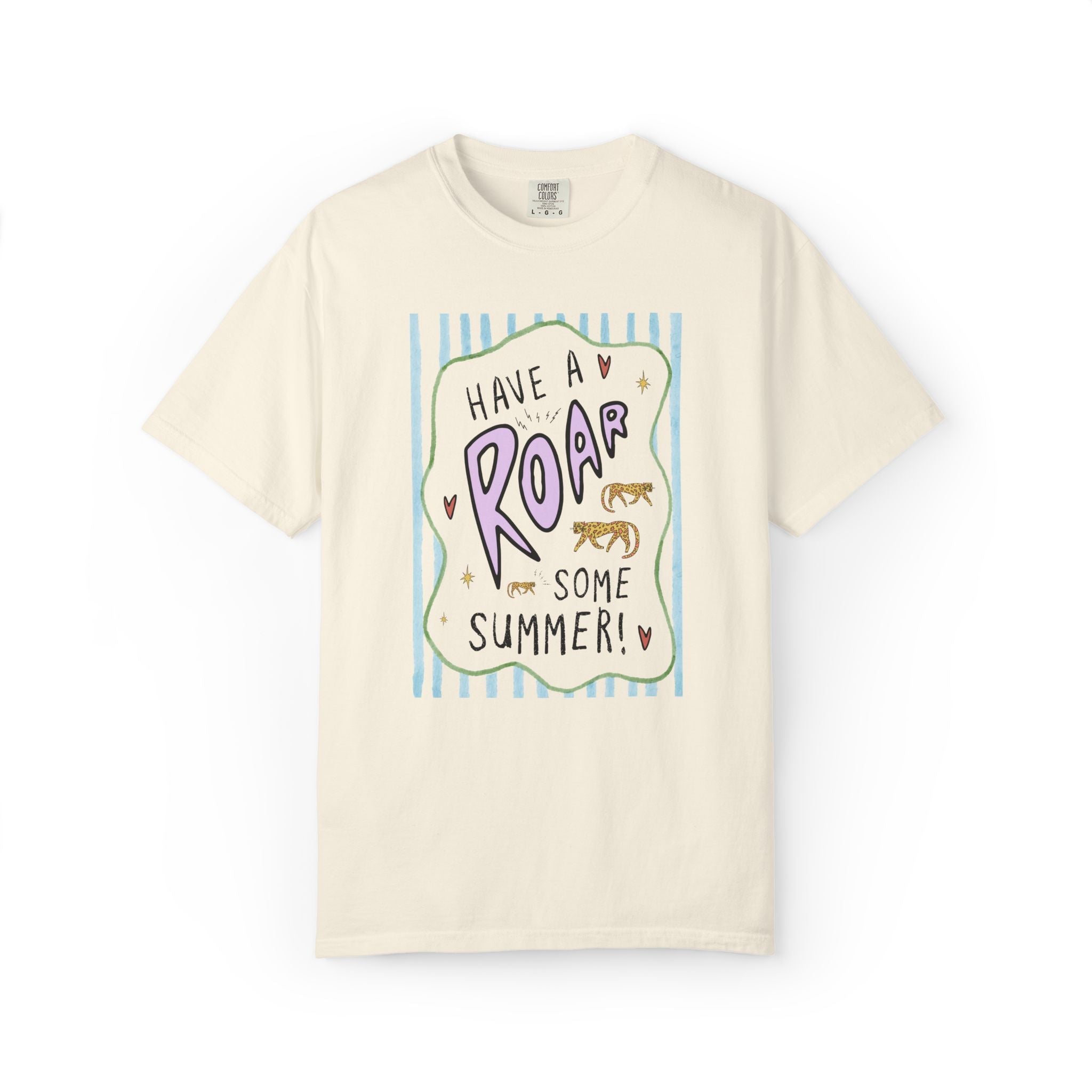 Last Day of School Striped Tee Shirt for Teacher: Have a Roar Some Summer! | Funny Tiger Animal Lover Matching Shirt for End of School Year - Opal and June