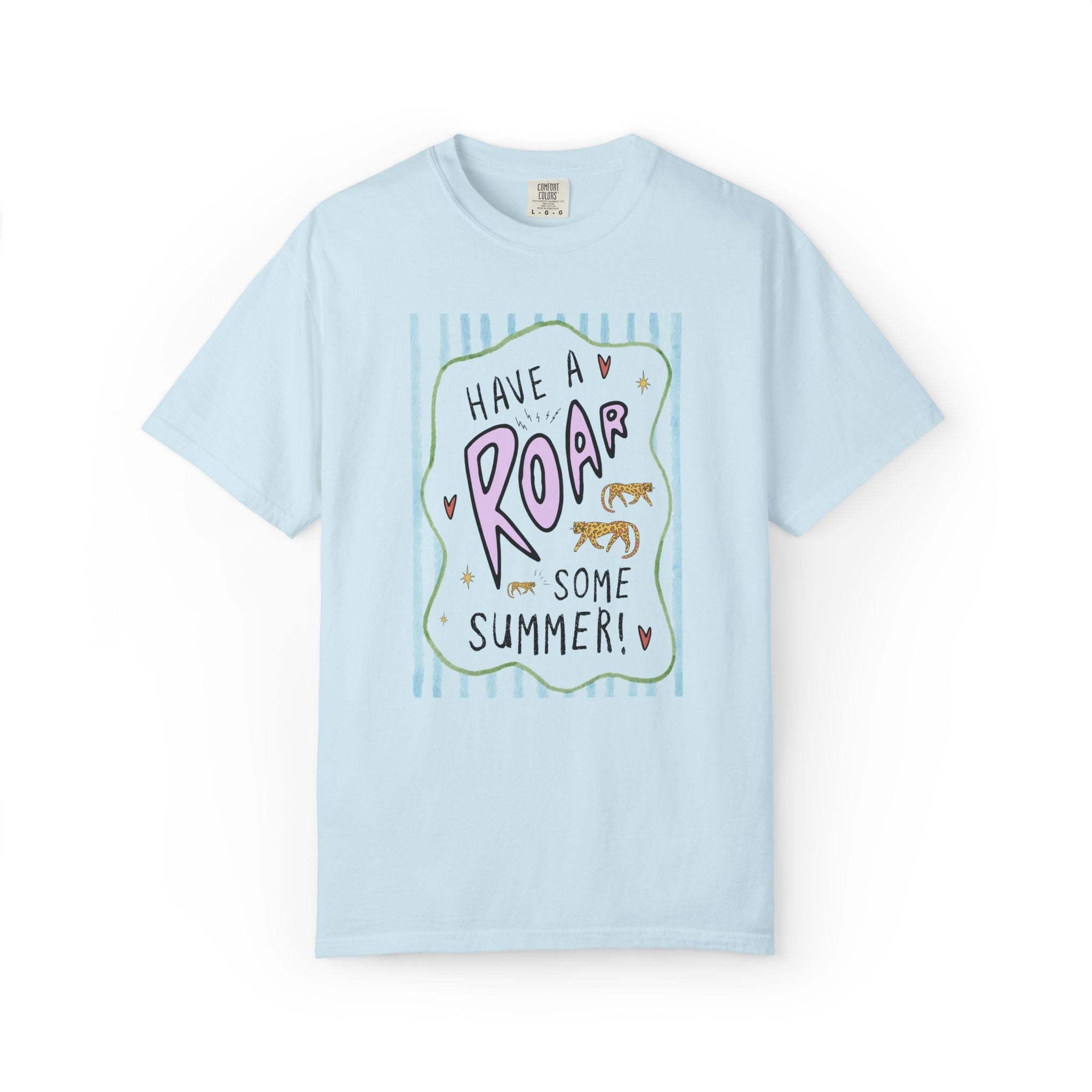 Last Day of School Striped Tee Shirt for Teacher: Have a Roar Some Summer! | Funny Tiger Animal Lover Matching Shirt for End of School Year - Opal and June
