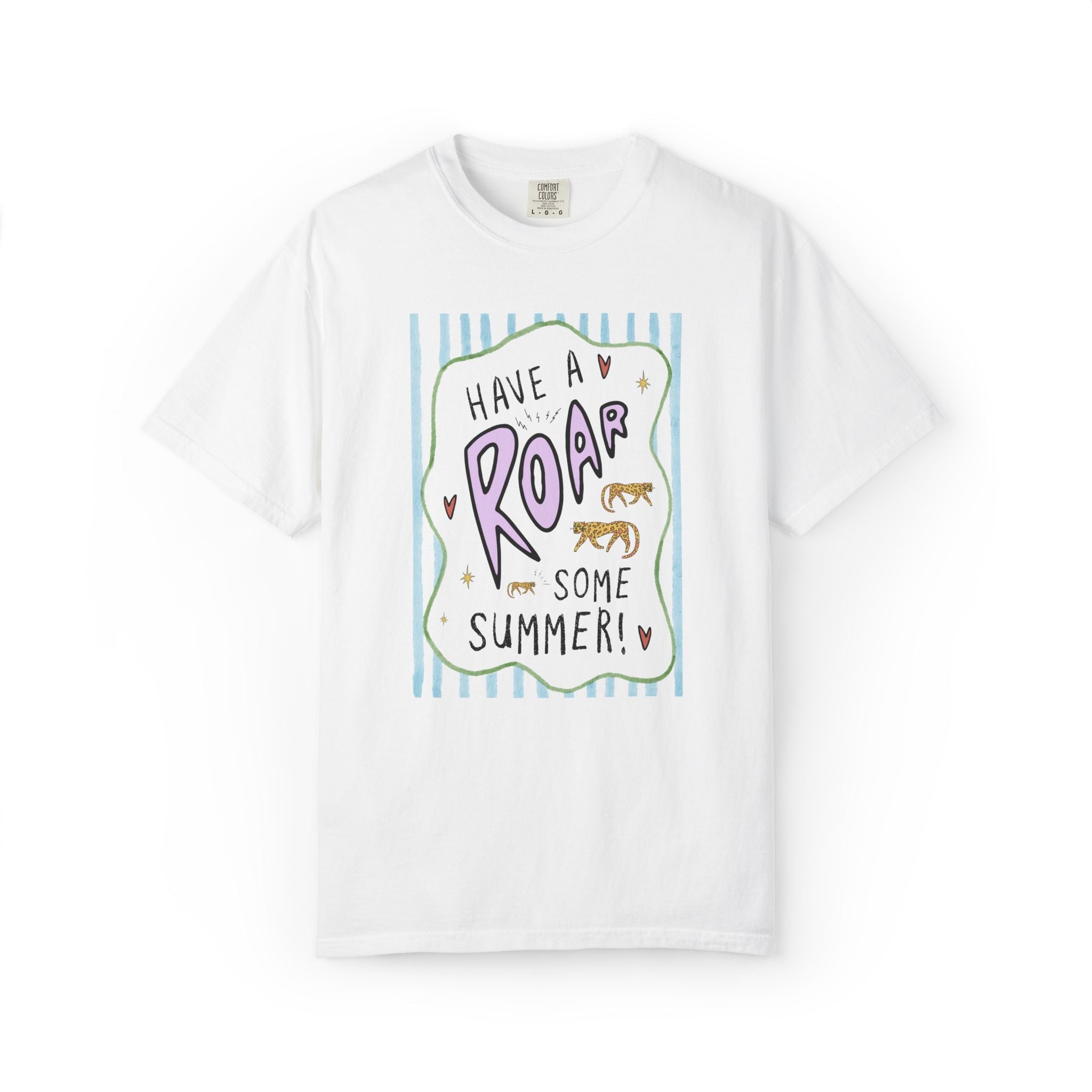 Last Day of School Striped Tee Shirt for Teacher: Have a Roar Some Summer! | Funny Tiger Animal Lover Matching Shirt for End of School Year - Opal and June