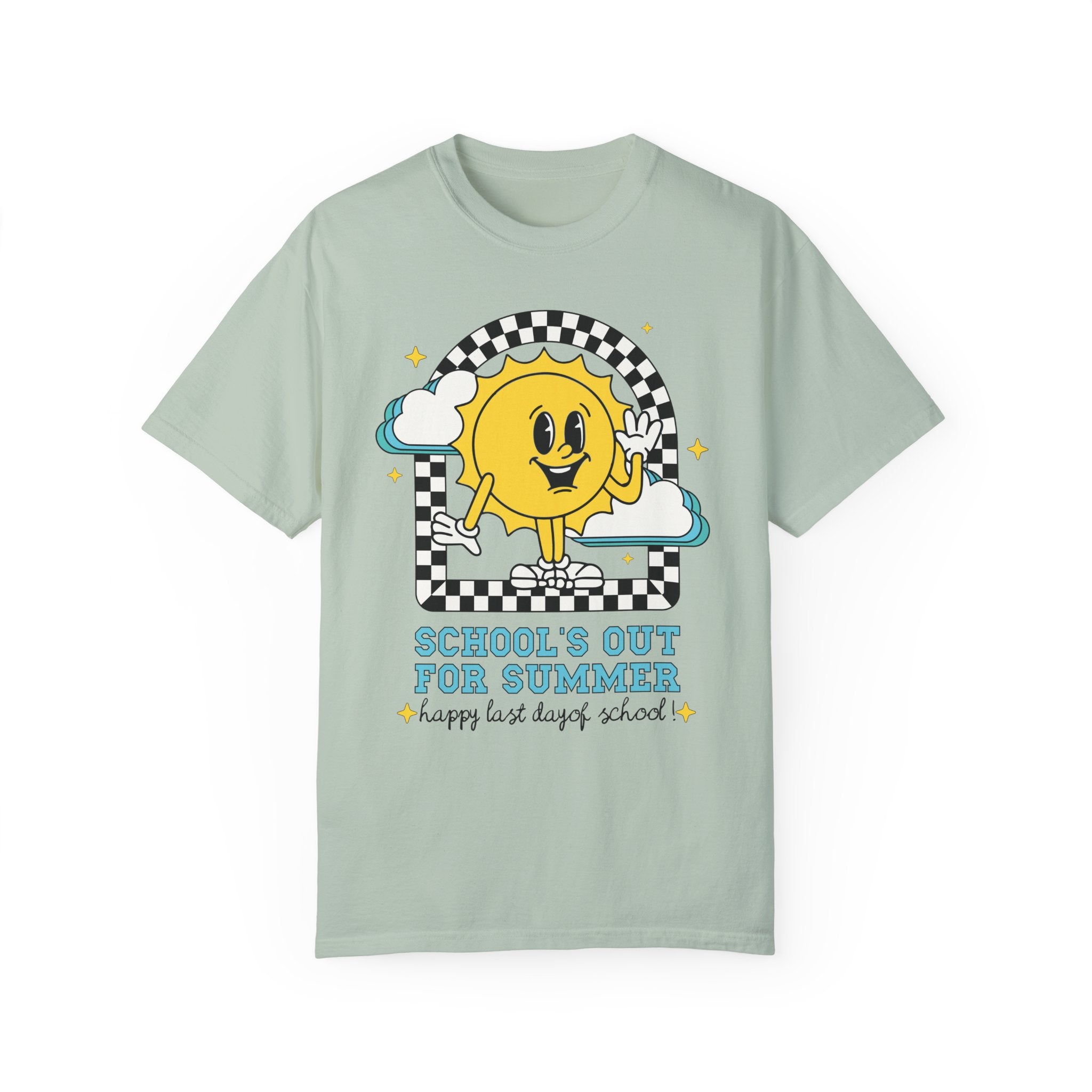 Last Day of School T-Shirt: School's Out for Summer, Cute Matching Teacher Tee, End of School Year, Groovy Retro Aesthetic Shirt with Stars - Opal and June