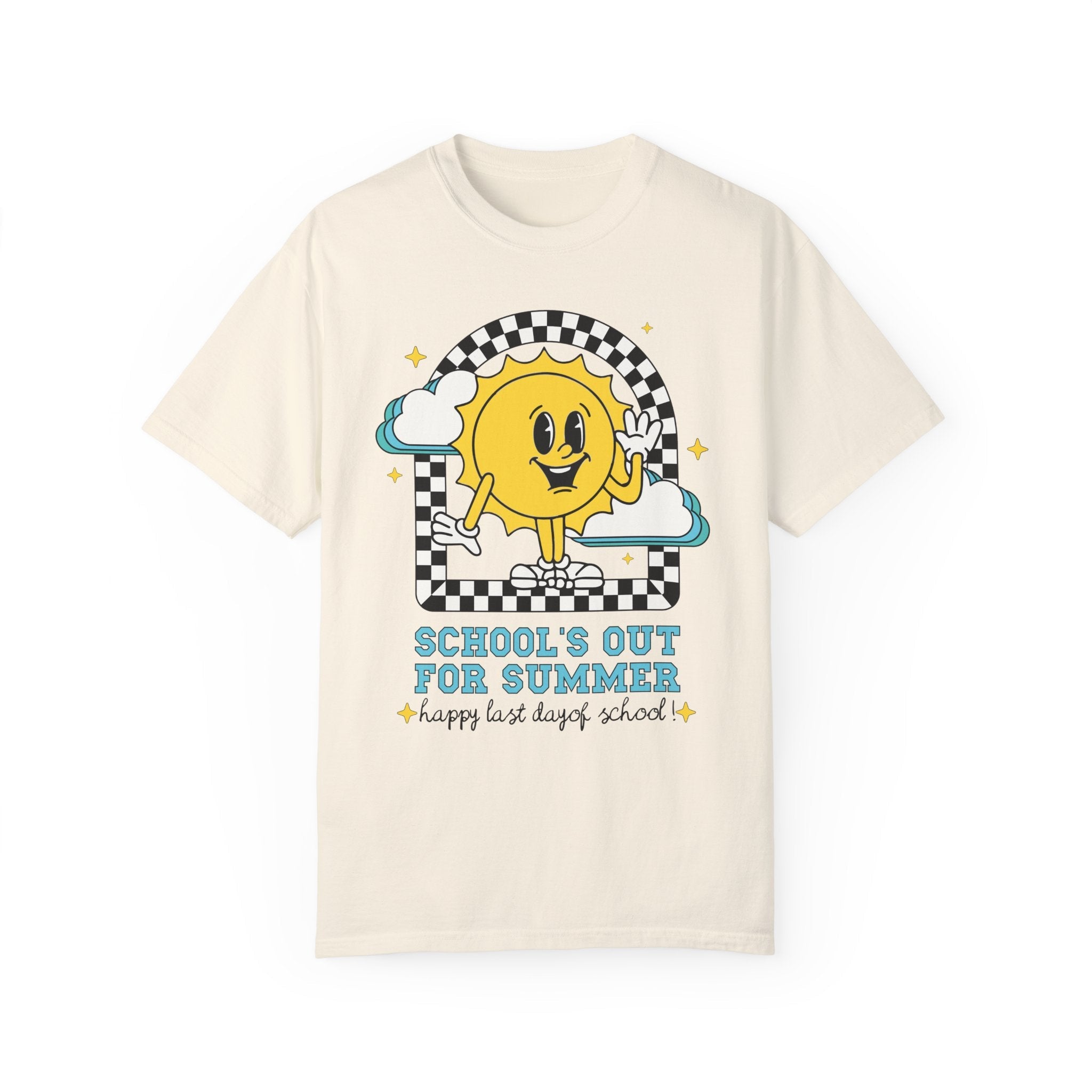 Last Day of School T-Shirt: School's Out for Summer, Cute Matching Teacher Tee, End of School Year, Groovy Retro Aesthetic Shirt with Stars - Opal and June