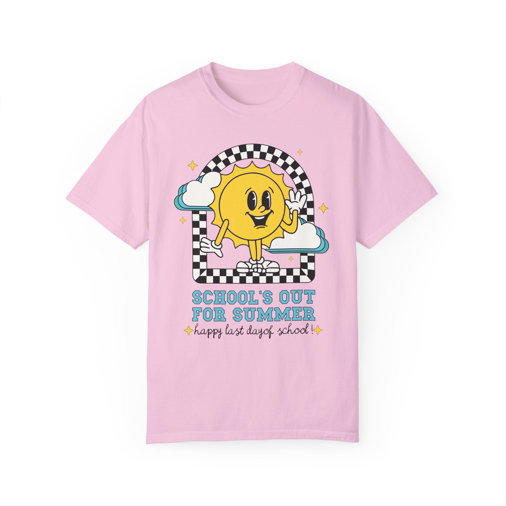 Last Day of School T-Shirt: School's Out for Summer, Cute Matching Teacher Tee, End of School Year, Groovy Retro Aesthetic Shirt with Stars - Opal and June
