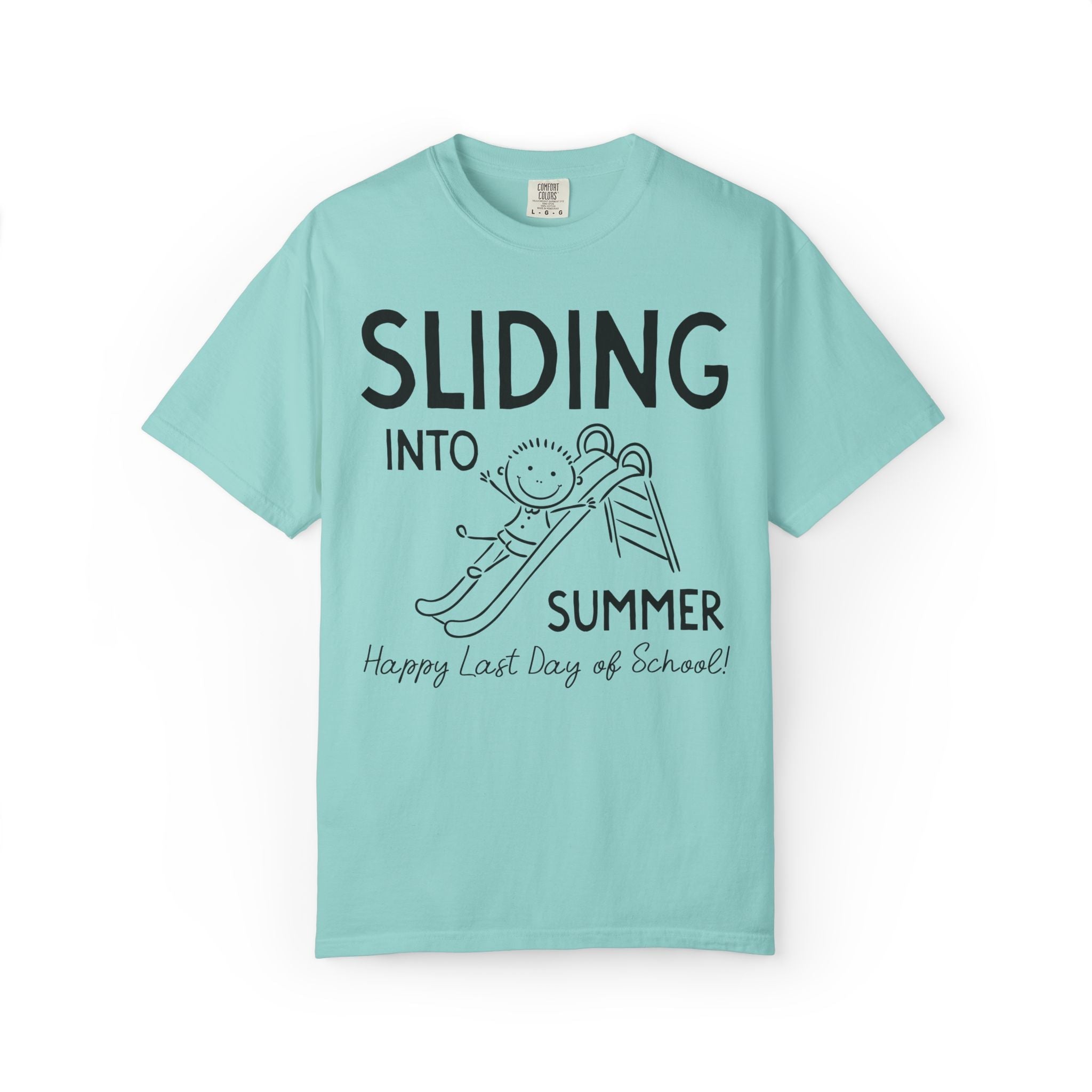 Last Day of School Teacher Tee Shirt for High School Teacher, Silly Middle School Teacher End of School Year Tee: Sliding Into Summer - Opal and June