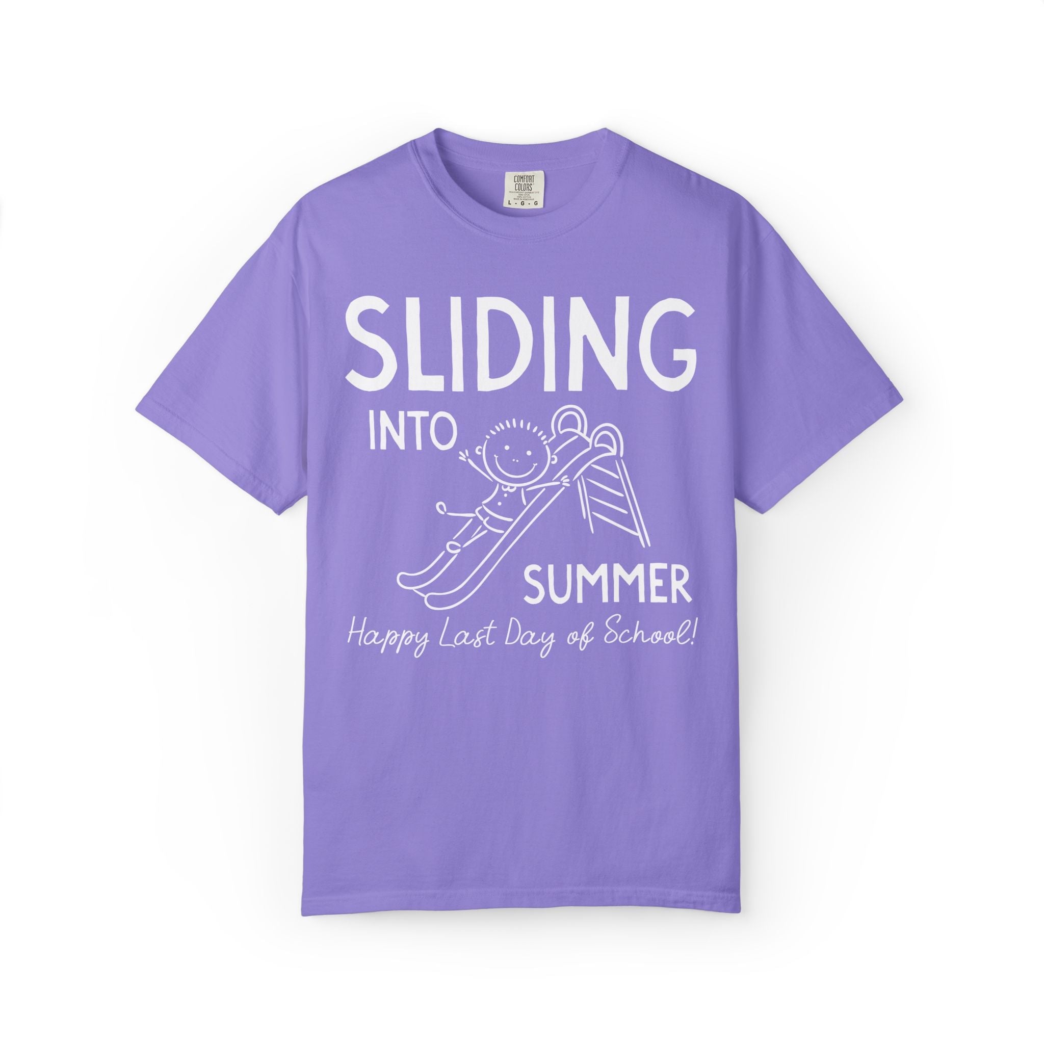 Last Day of School Teacher Tee Shirt for High School Teacher, Silly Middle School Teacher End of School Year Tee: Sliding Into Summer - Opal and June