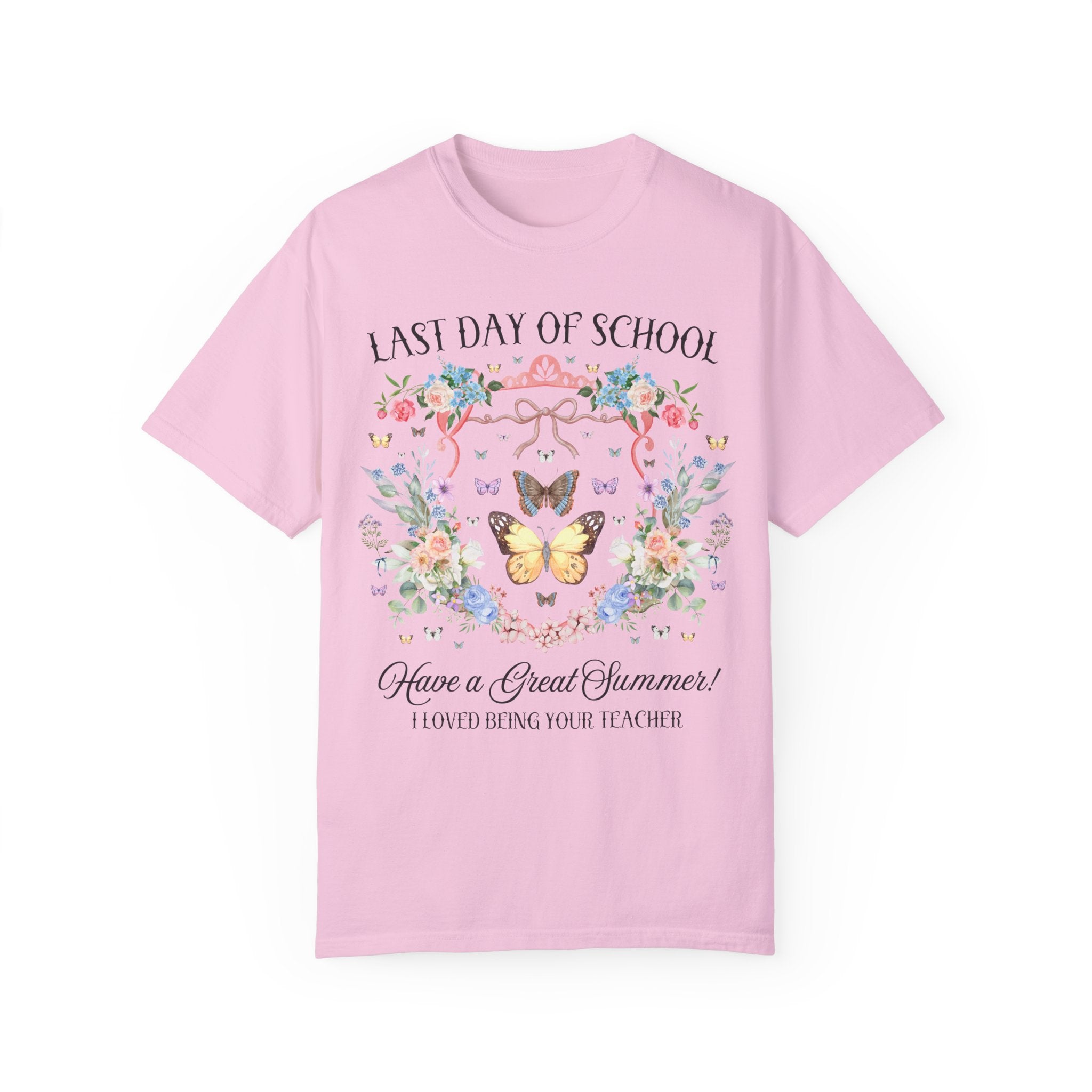 Last Day of School Teacher Tee Shirt: Have a Great Summer! Cute Second Grade or Third Grade Teacher T-Shirt with Butterflies and Flowers - Opal and June