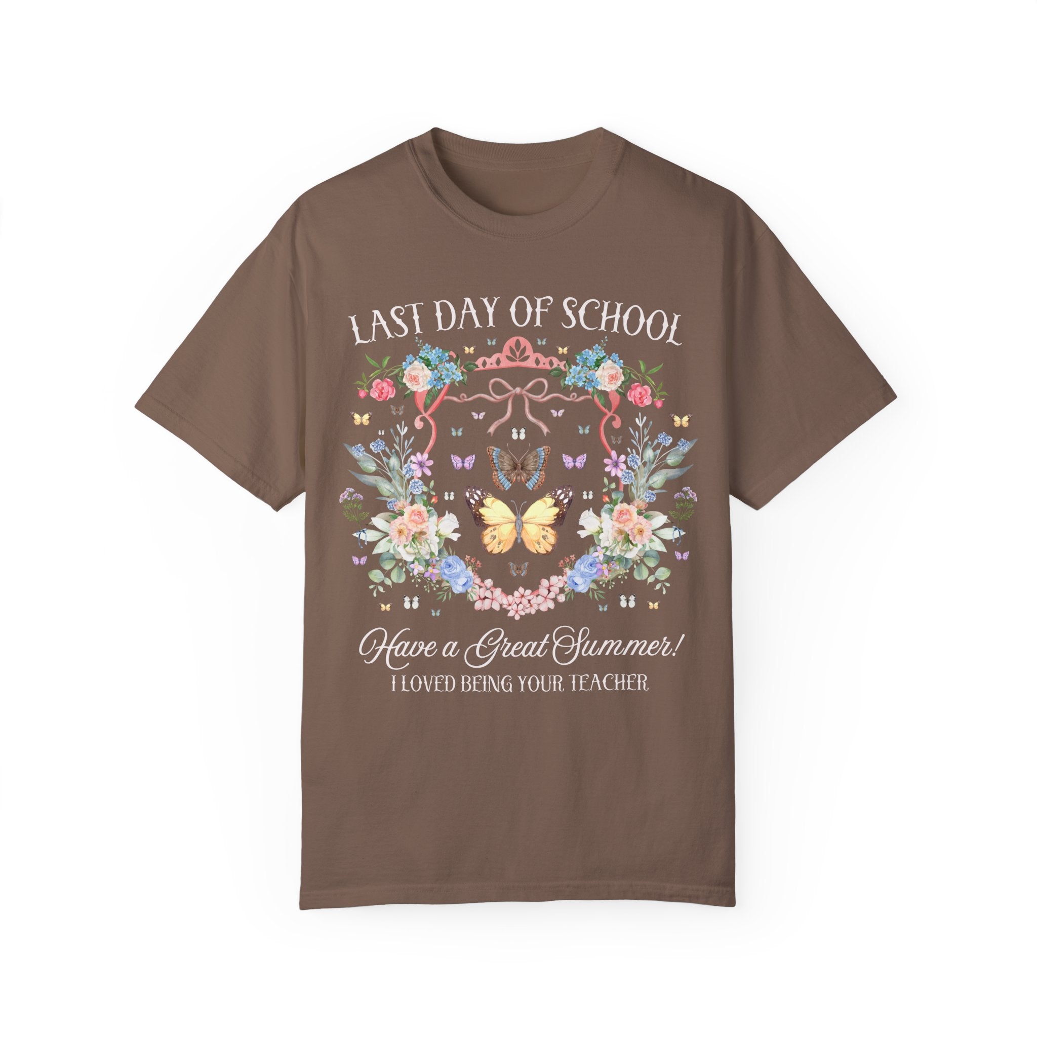 Last Day of School Teacher Tee Shirt: Have a Great Summer! Cute Second Grade or Third Grade Teacher T-Shirt with Butterflies and Flowers - Opal and June
