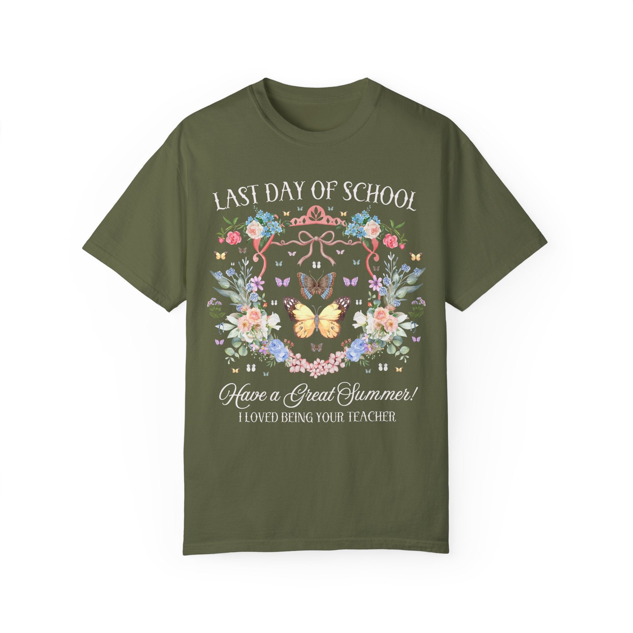 Last Day of School Teacher Tee Shirt: Have a Great Summer! Cute Second Grade or Third Grade Teacher T-Shirt with Butterflies and Flowers - Opal and June