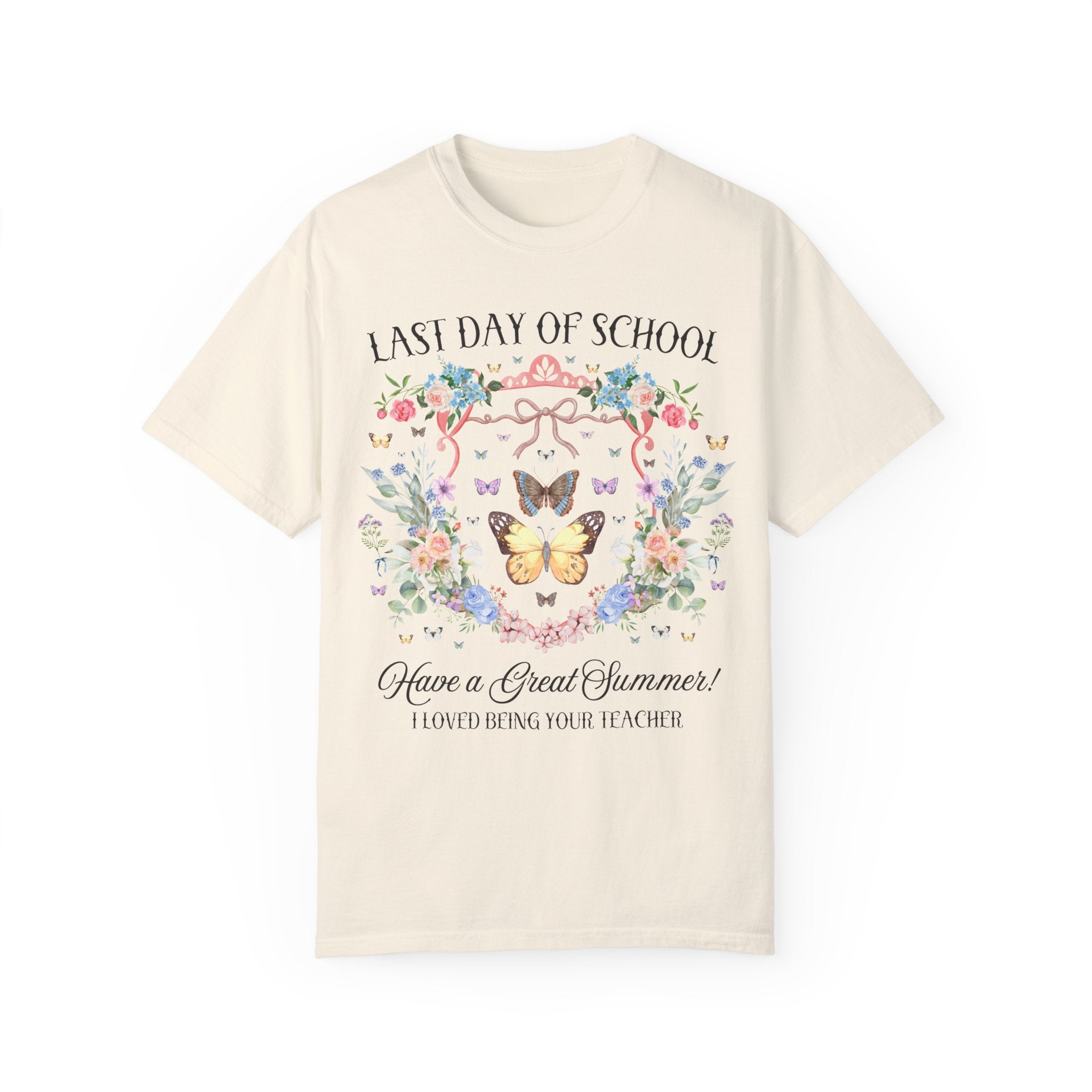 Last Day of School Teacher Tee Shirt: Have a Great Summer! Cute Second Grade or Third Grade Teacher T-Shirt with Butterflies and Flowers - Opal and June