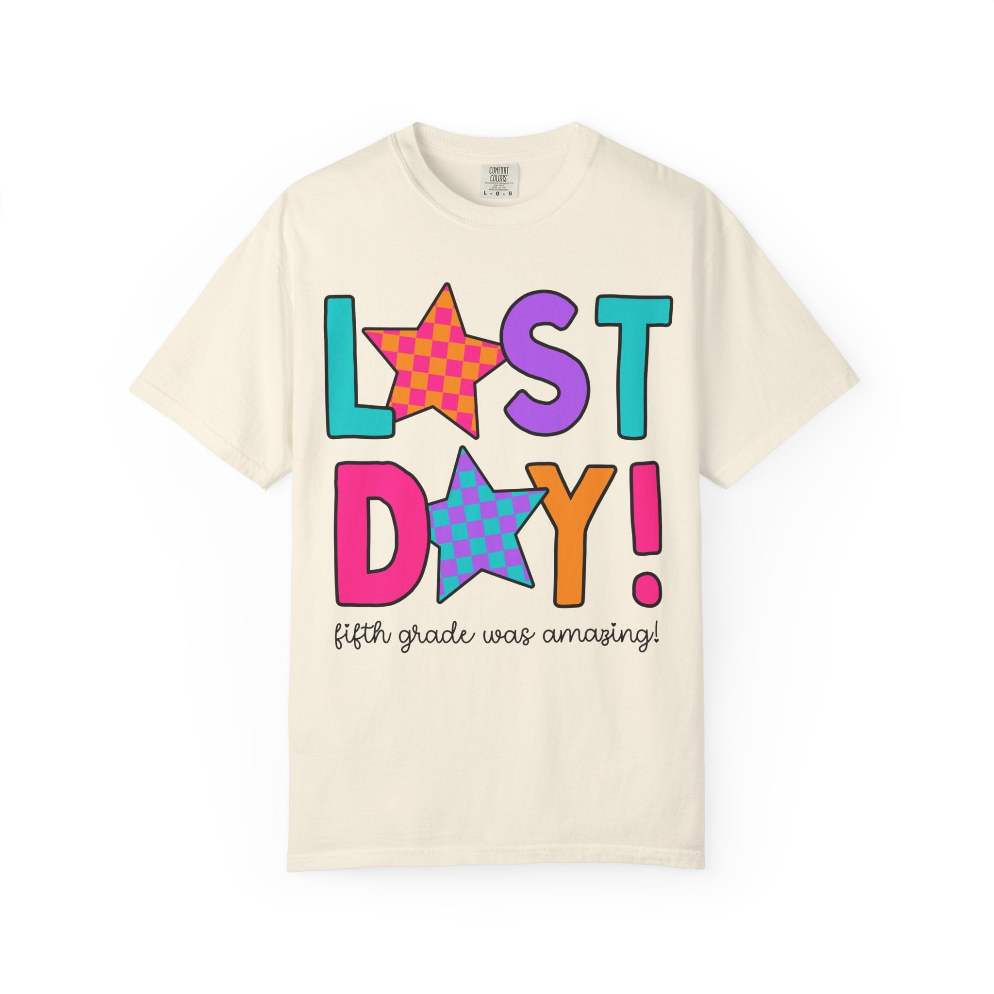Last Day of School Tee Shirt with Stars, End of the School Year T-Shirt for Fifth Grade Crew, Cute Hello Summer Teacher Appreciation Gift - Opal and June