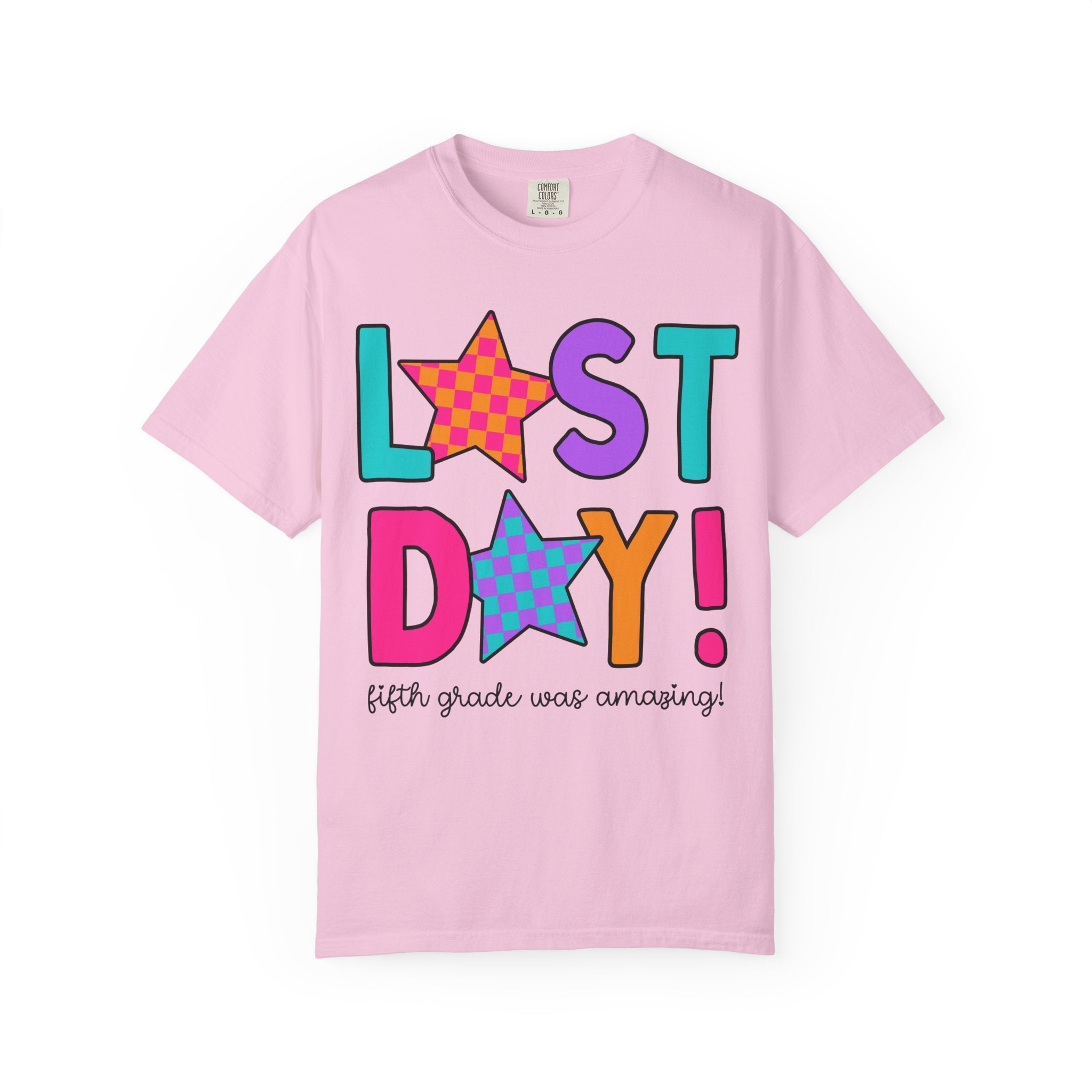 Last Day of School Tee Shirt with Stars, End of the School Year T-Shirt for Fifth Grade Crew, Cute Hello Summer Teacher Appreciation Gift - Opal and June
