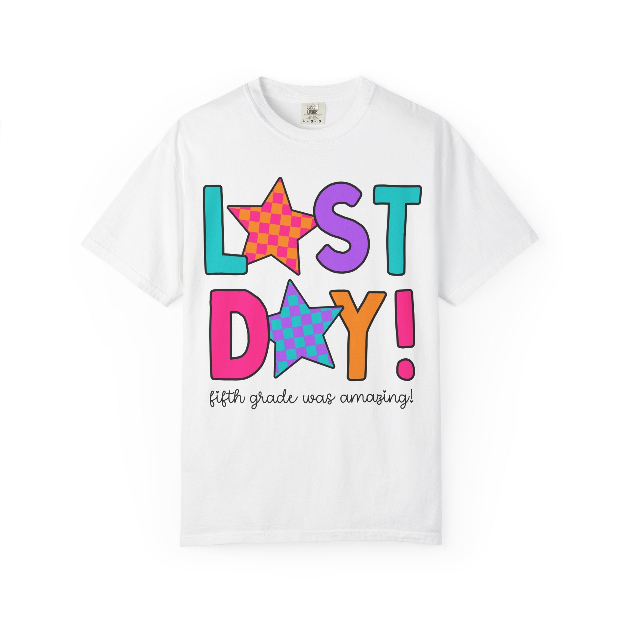Last Day of School Tee Shirt with Stars, End of the School Year T-Shirt for Fifth Grade Crew, Cute Hello Summer Teacher Appreciation Gift - Opal and June