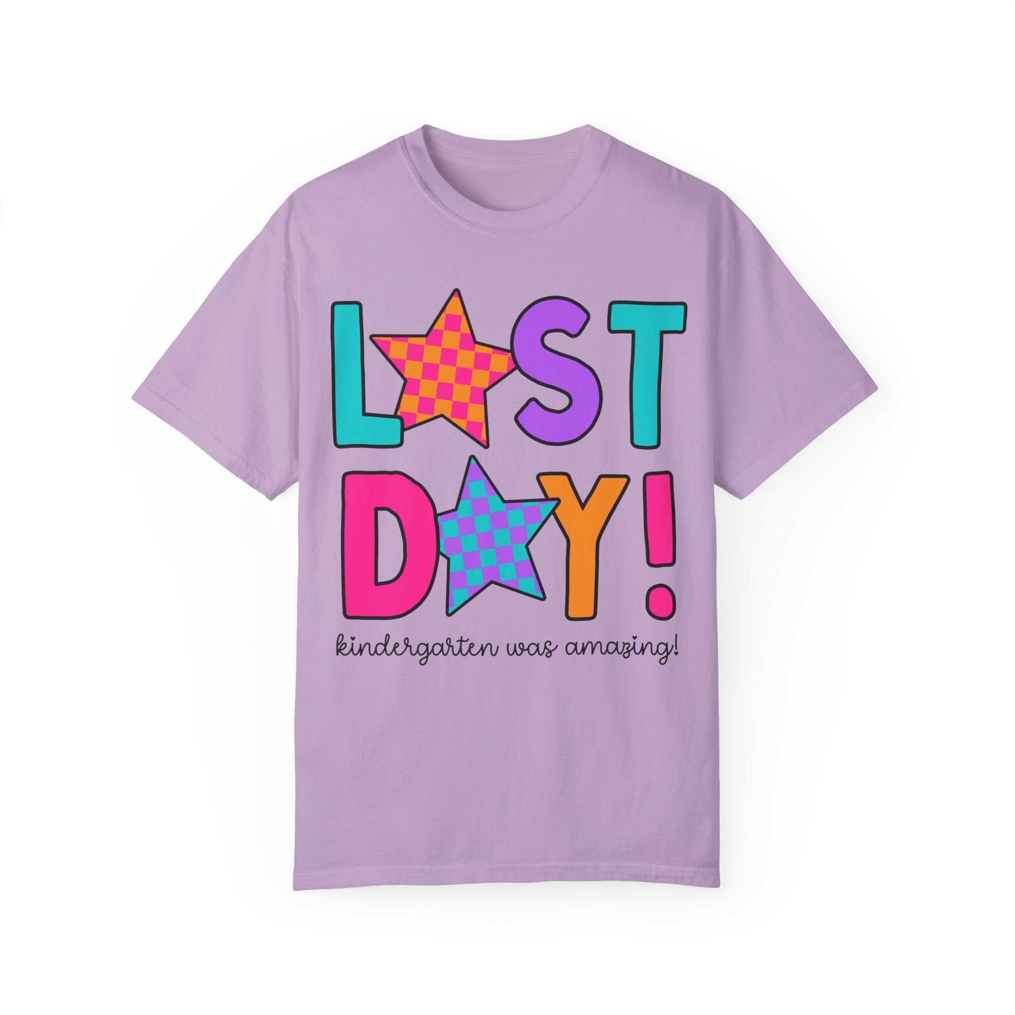 Last Day of School Tee Shirt with Stars, End of the School Year T-Shirt for Kindergarten Crew, Cute Hello Summer Teacher Appreciation Gift - Opal and June
