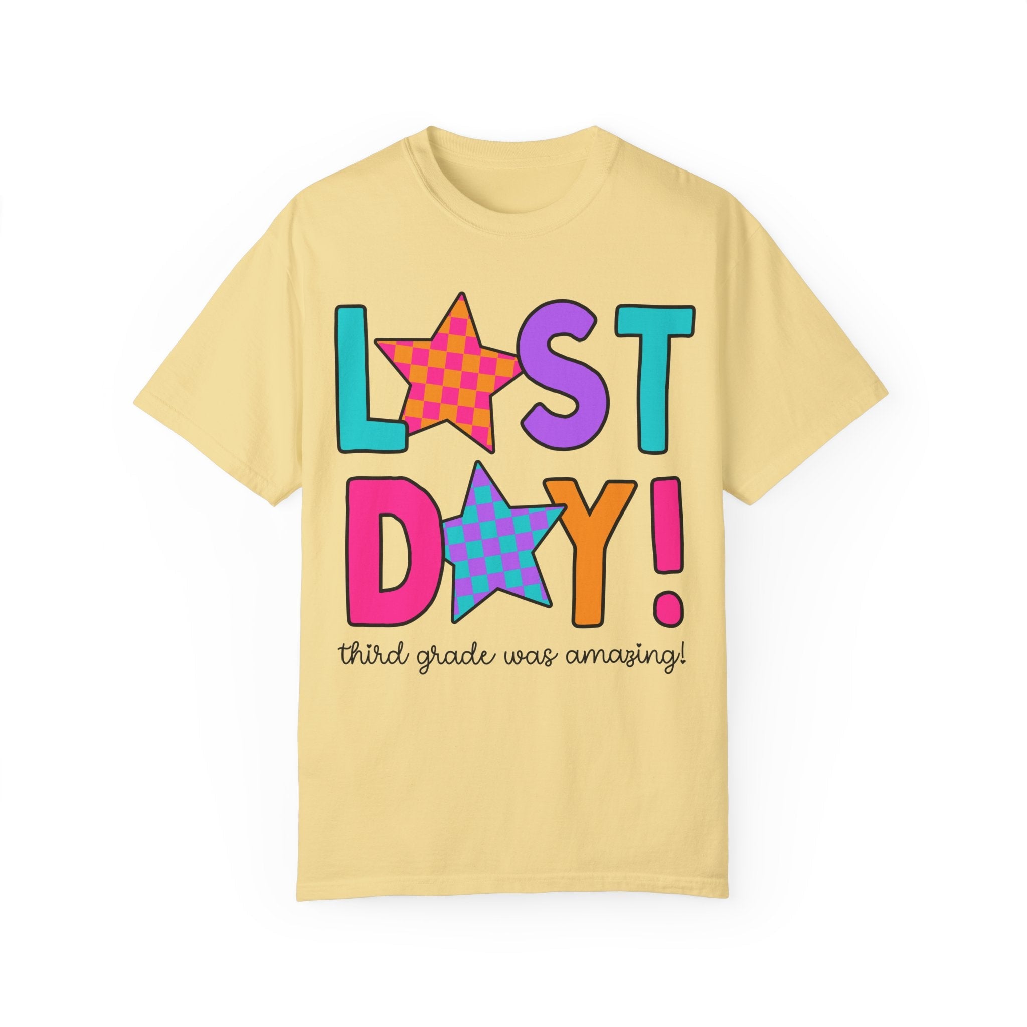 Last Day of School Tee Shirt with Stars, End of the School Year T-Shirt for Third Grade Crew, Cute Hello Summer Teacher Appreciation Gift - Opal and June
