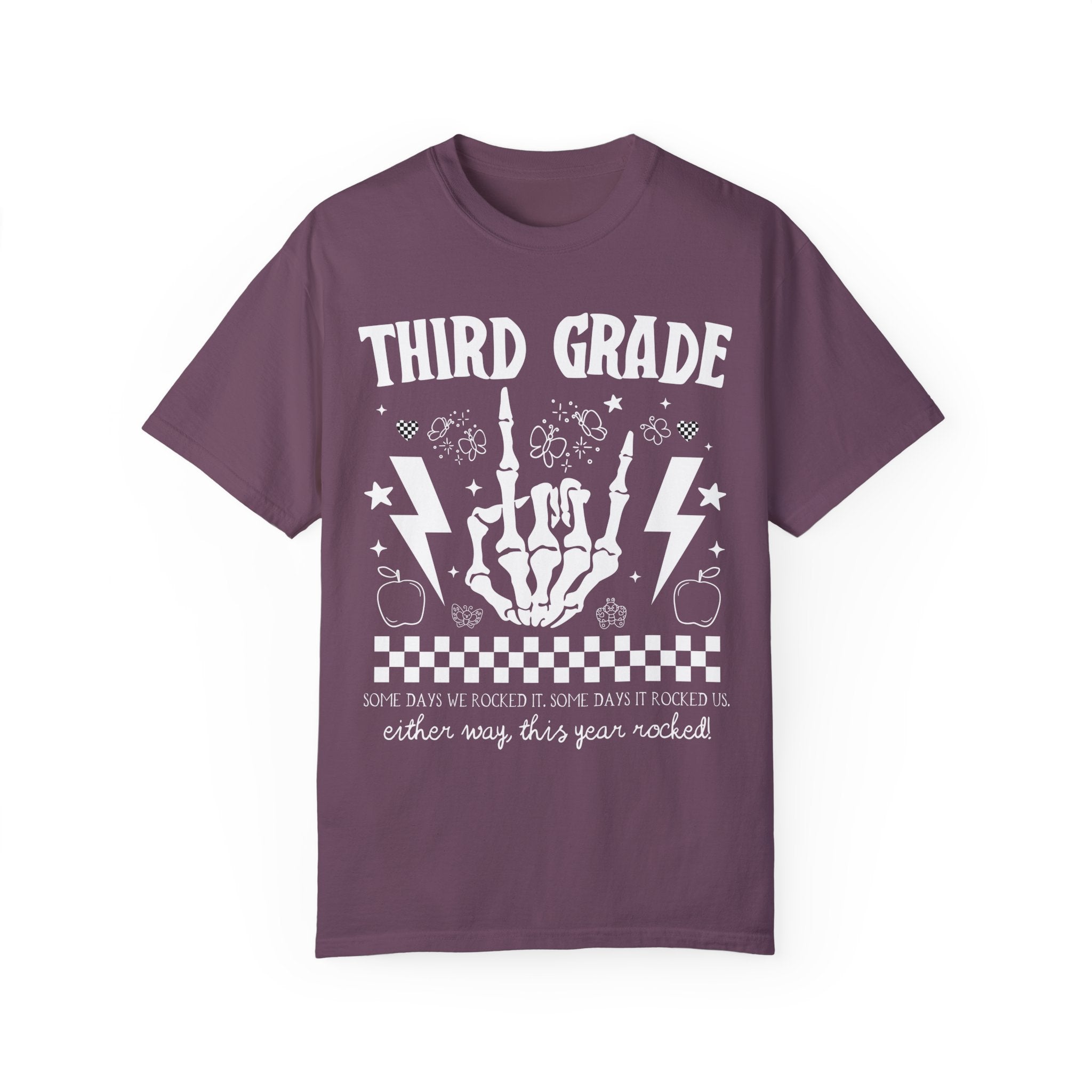 Last Day of School Third Grade Teacher Tee: This Year Rocked! Rocker Skeleton Shirt, Third Grade Crew, Teaching Assistant Class Dismissed - Opal and June