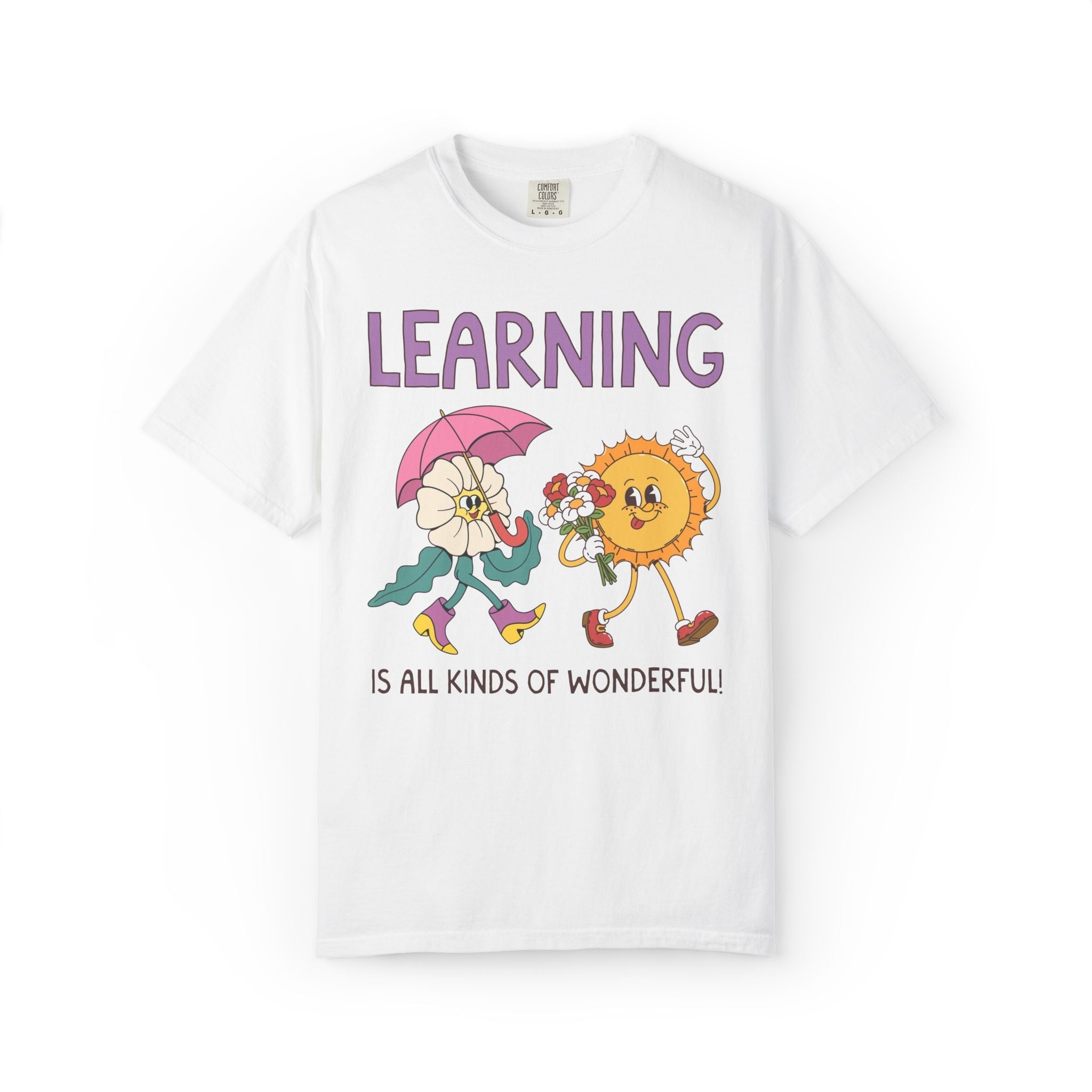 Learning is All Kinds of Wonderful Teacher Team or School Office Staff TShirt for Back to School: Cute Nostalgic Floral School Principal Tee - Opal and June