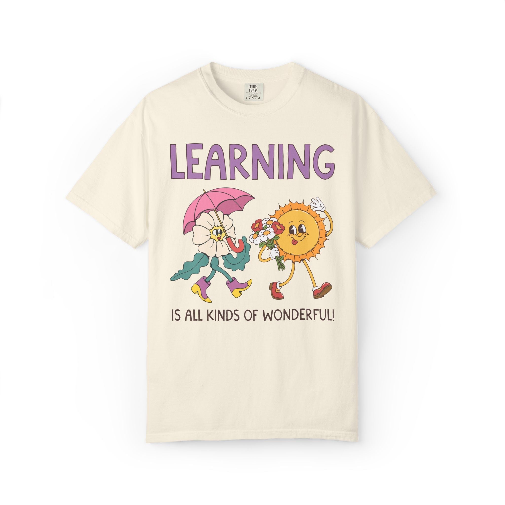 Learning is All Kinds of Wonderful Teacher Team or School Office Staff TShirt for Back to School: Cute Nostalgic Floral School Principal Tee - Opal and June