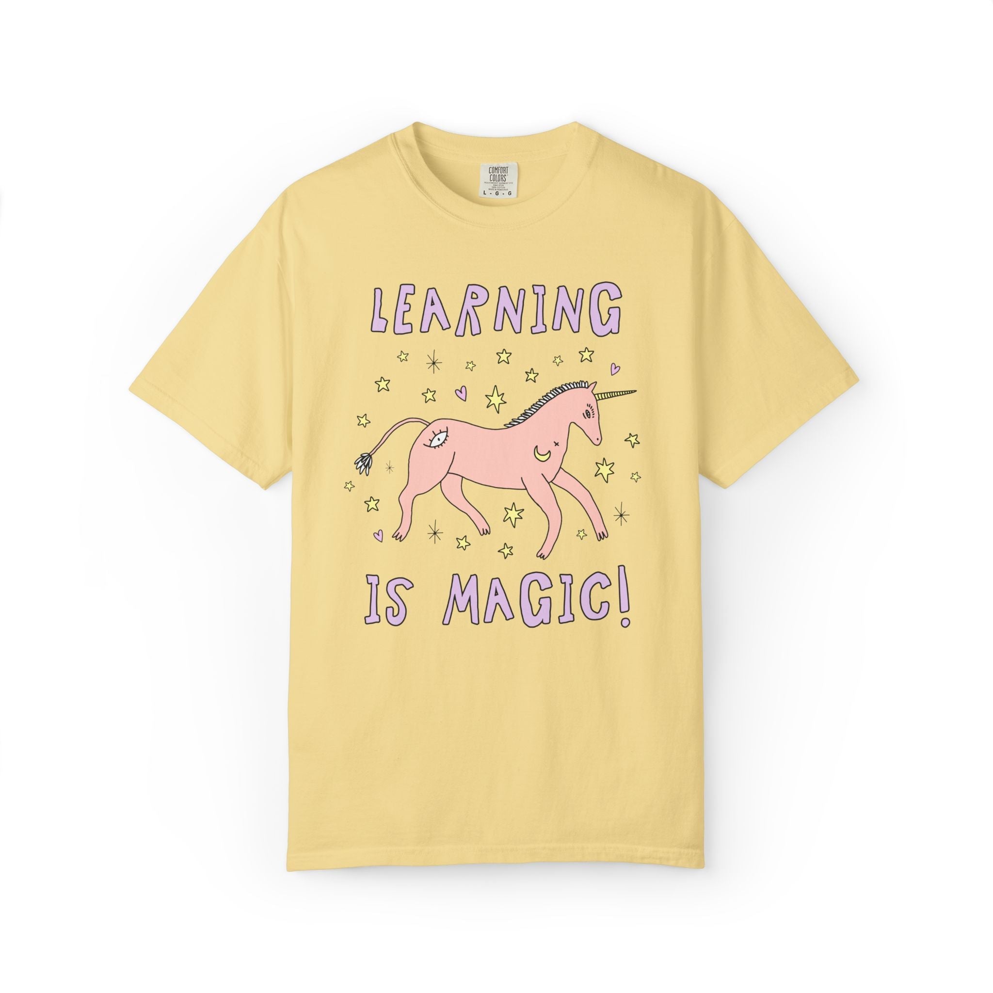 Learning is Magic: Colorful Matching Teacher Shirt for Back to School, Cute and Nostalgic Unicorn Lover Celestial Vibe Tee - Opal and June