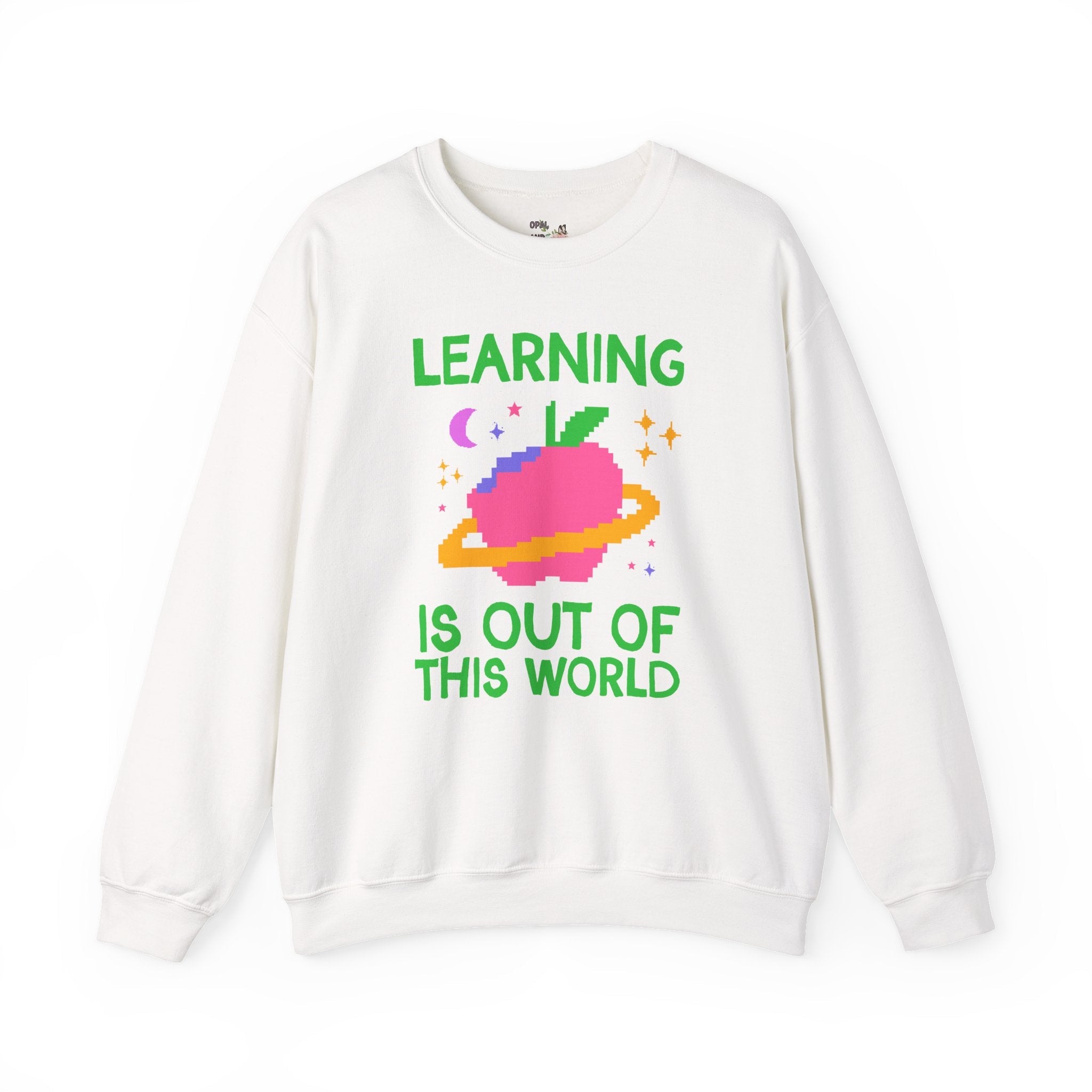 Learning is Out of This World: Colorful Matching Teacher Sweatshirt for Back to School, New Teacher Gift for First Year Teacher, Space Lover Crewneck - Opal and June