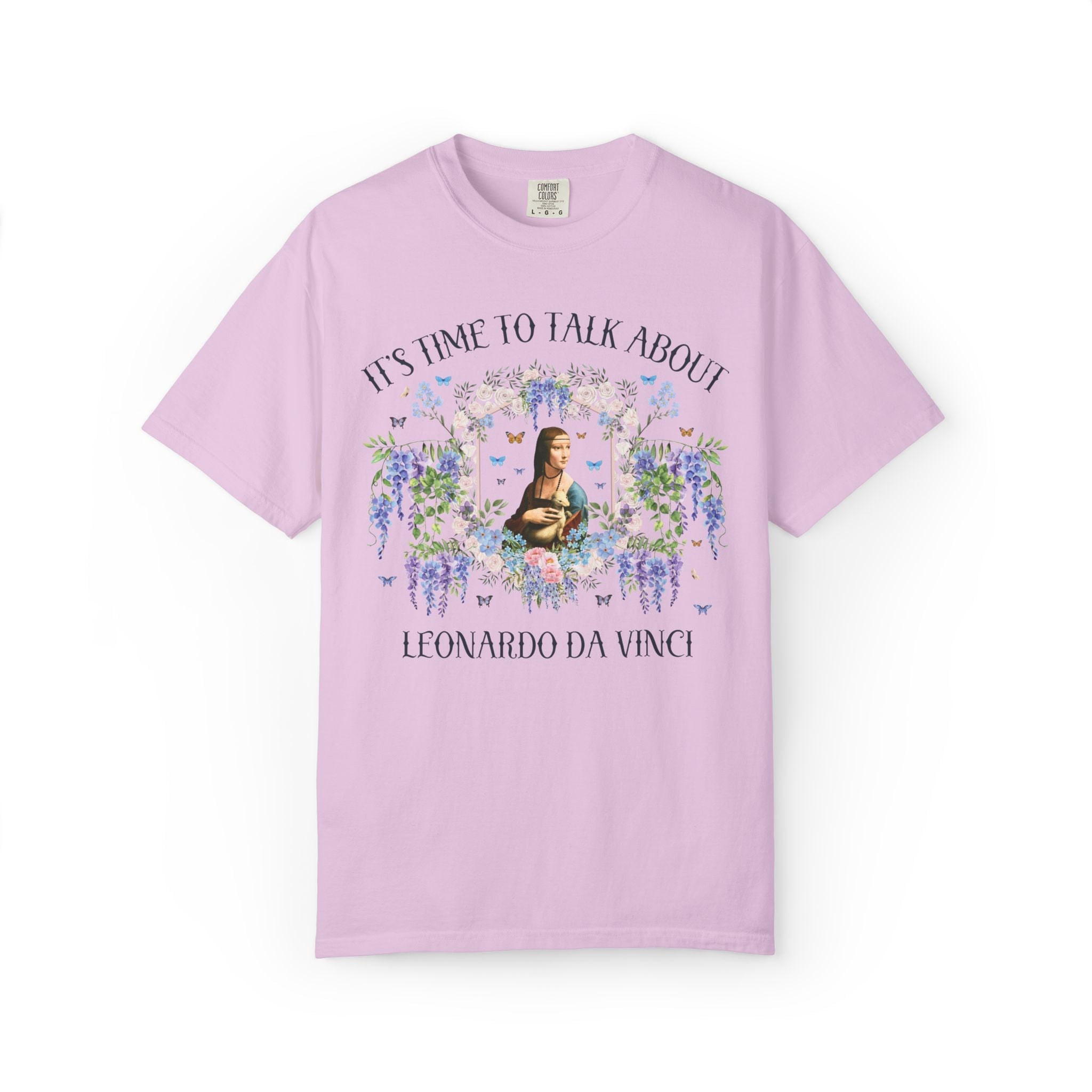 Leonardo da Vinci Art History Buff Tee Shirt with Famous Painting: Time to Talk About Leonardo da Vinci Art Museum Lover Floral T-Shirt - Opal and June