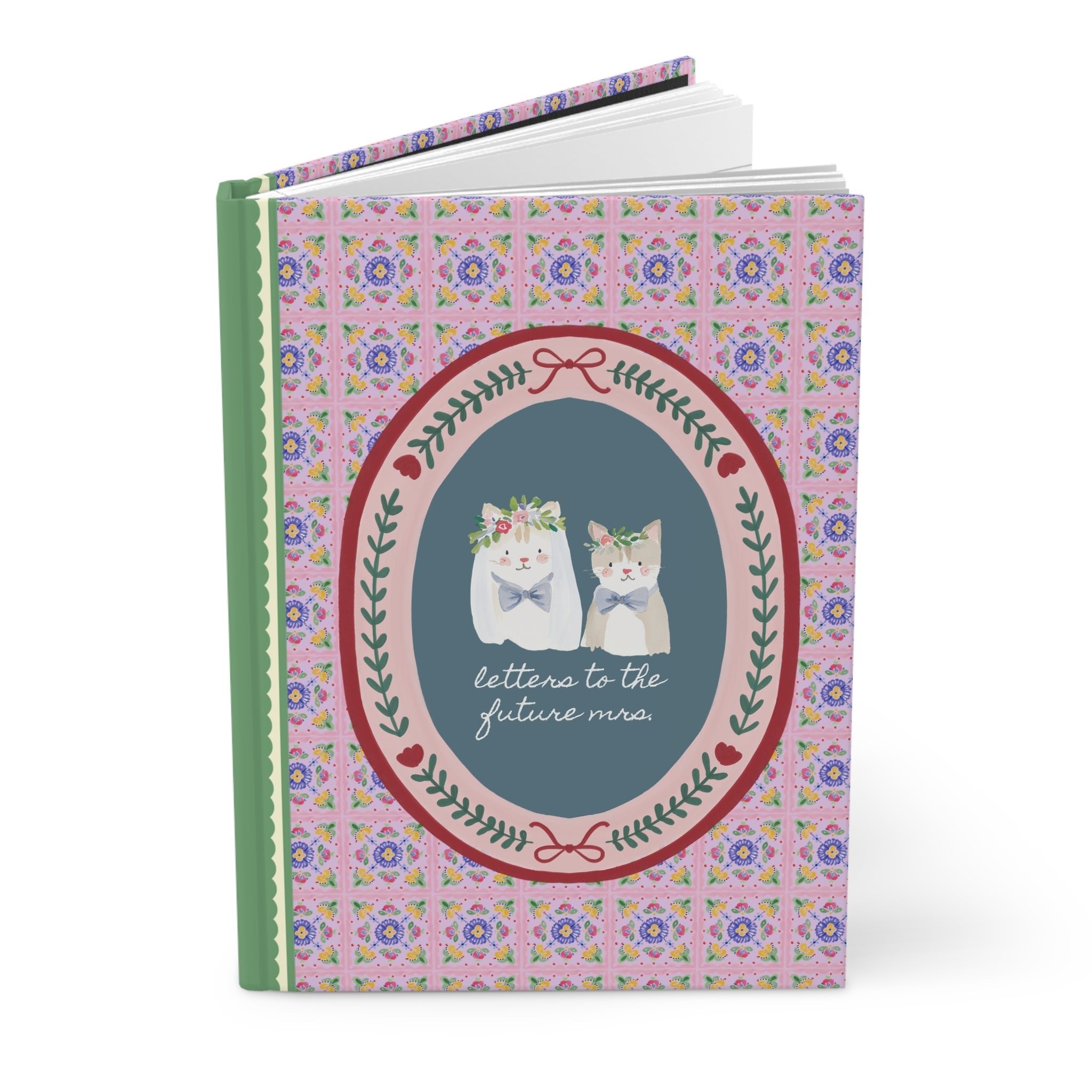 Letters to the Future Mrs. Notebook for Bridal Shower, Cute Kitten Lover Gift for Bride, Kitschy Wedding Letters to Bride Hardcover Journal - Opal and June