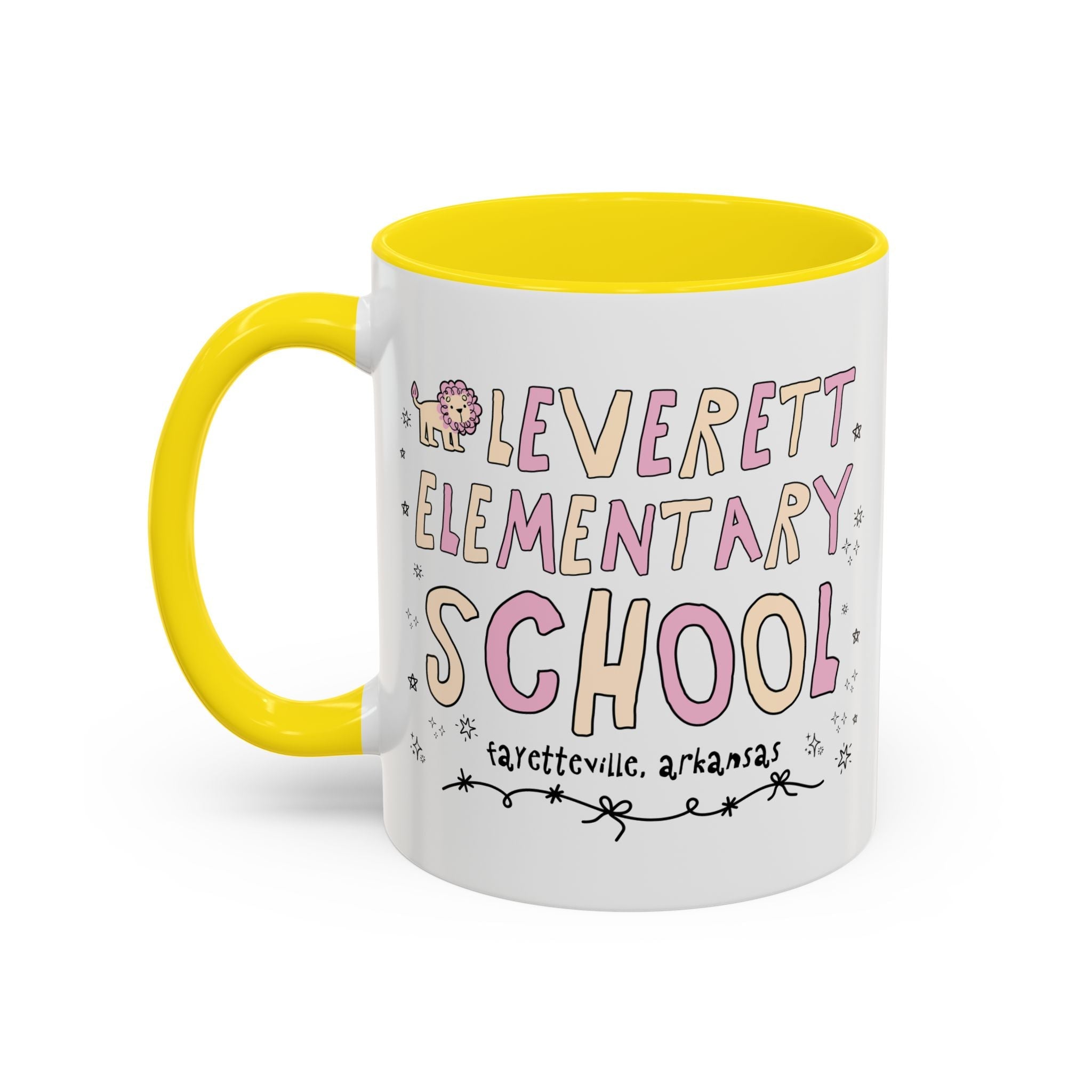 Leverett Elementary School 11 Oz Coffee Mug: Pink and Beige | FPS + Opal and June Coffee Mug, Fayetteville Public Schools - Opal and June