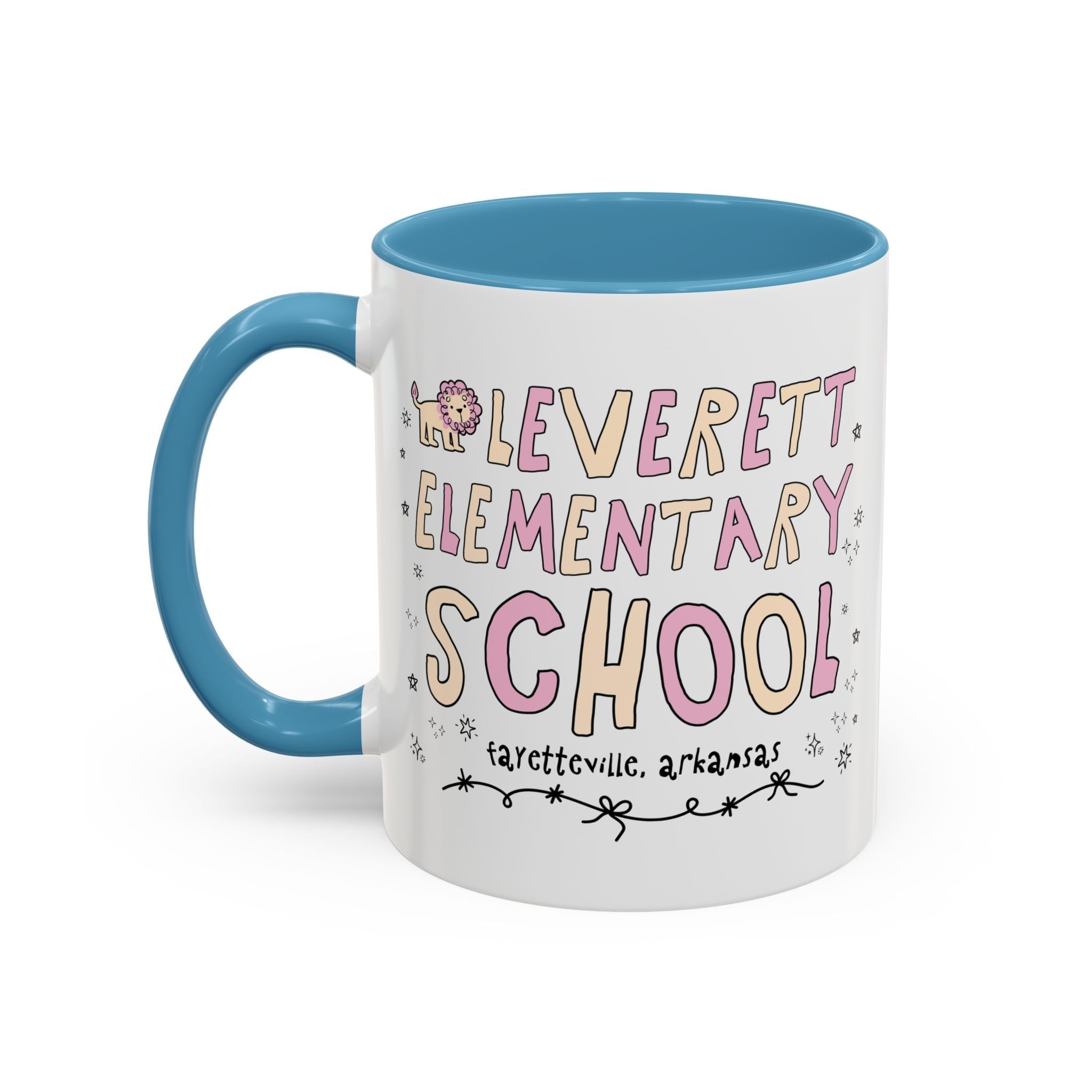 Leverett Elementary School 11 Oz Coffee Mug: Pink and Beige | FPS + Opal and June Coffee Mug, Fayetteville Public Schools - Opal and June