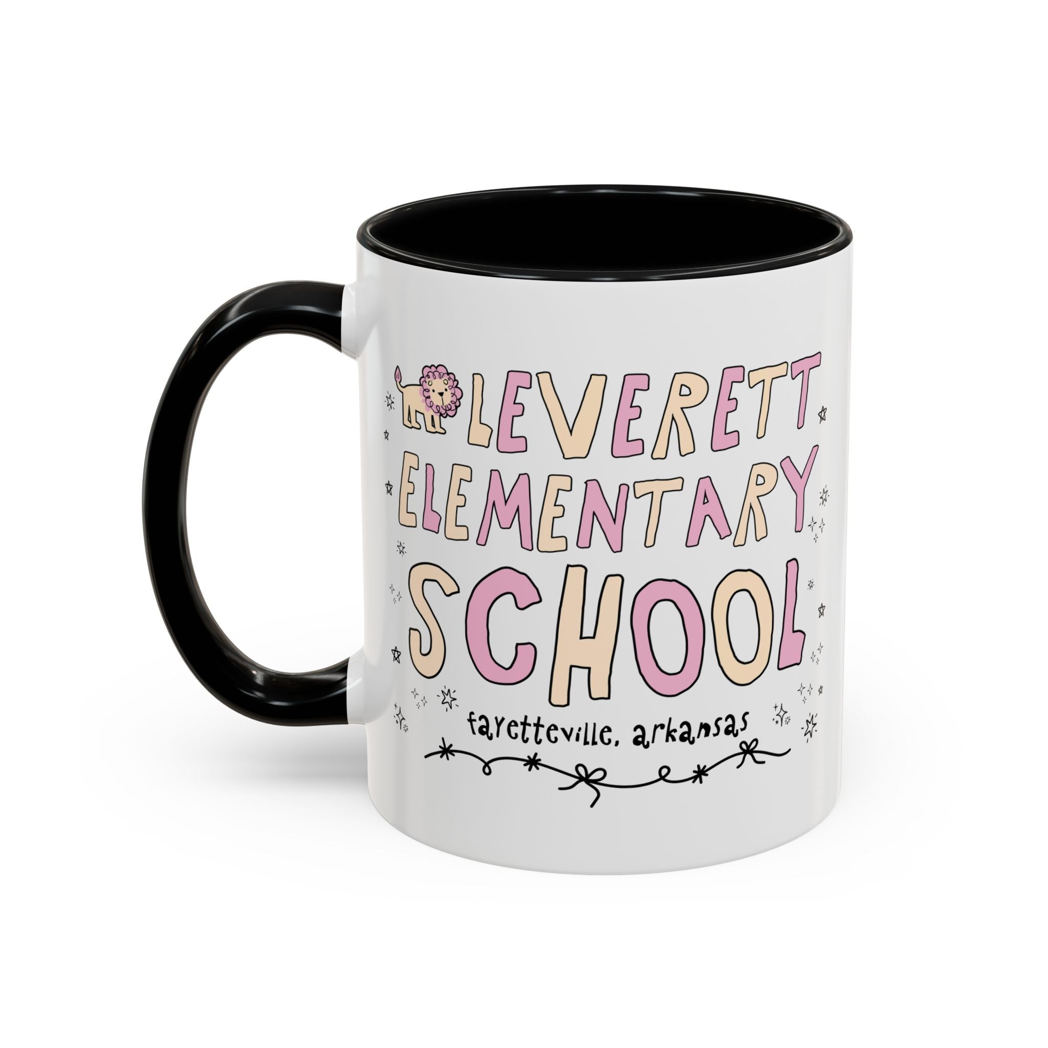 Leverett Elementary School 11 Oz Coffee Mug: Pink and Beige | FPS + Opal and June Coffee Mug, Fayetteville Public Schools - Opal and June