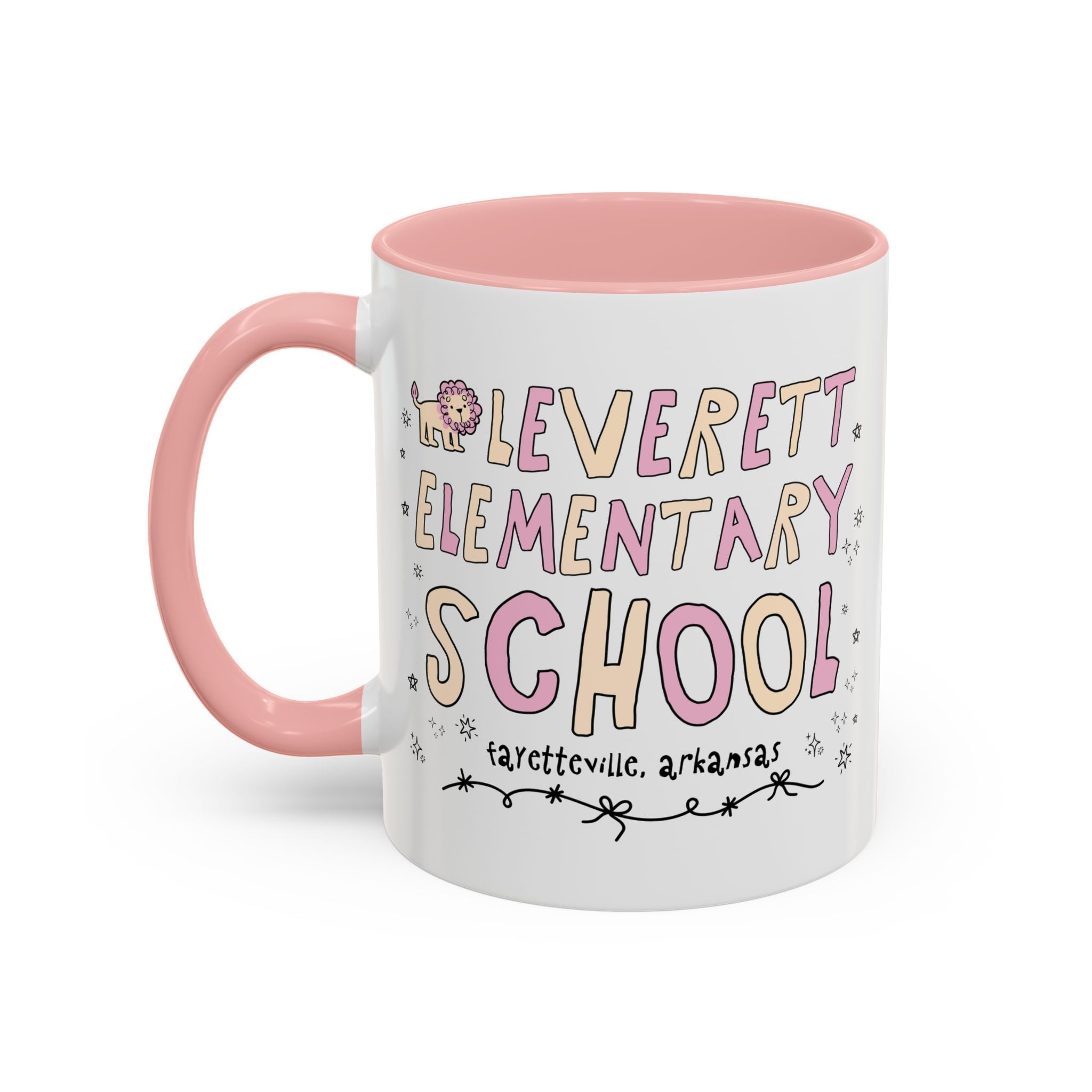 Leverett Elementary School 11 Oz Coffee Mug: Pink and Beige | FPS + Opal and June Coffee Mug, Fayetteville Public Schools - Opal and June