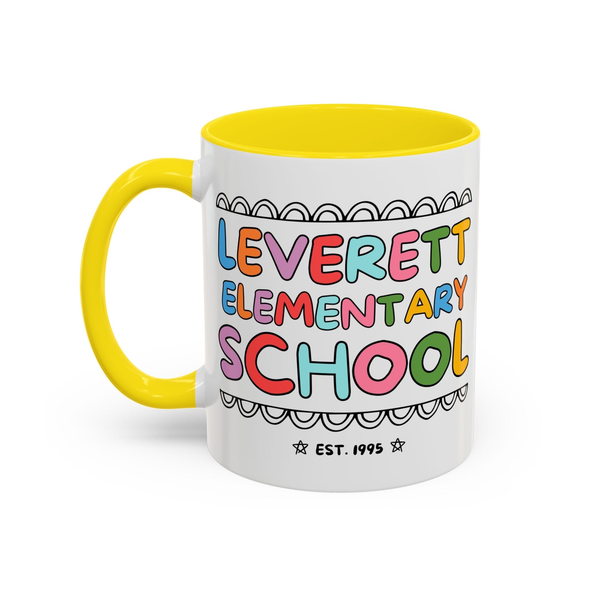 Leverett Elementary School 11 Oz Coffee Mug: Rainbow Letters - Opal and June