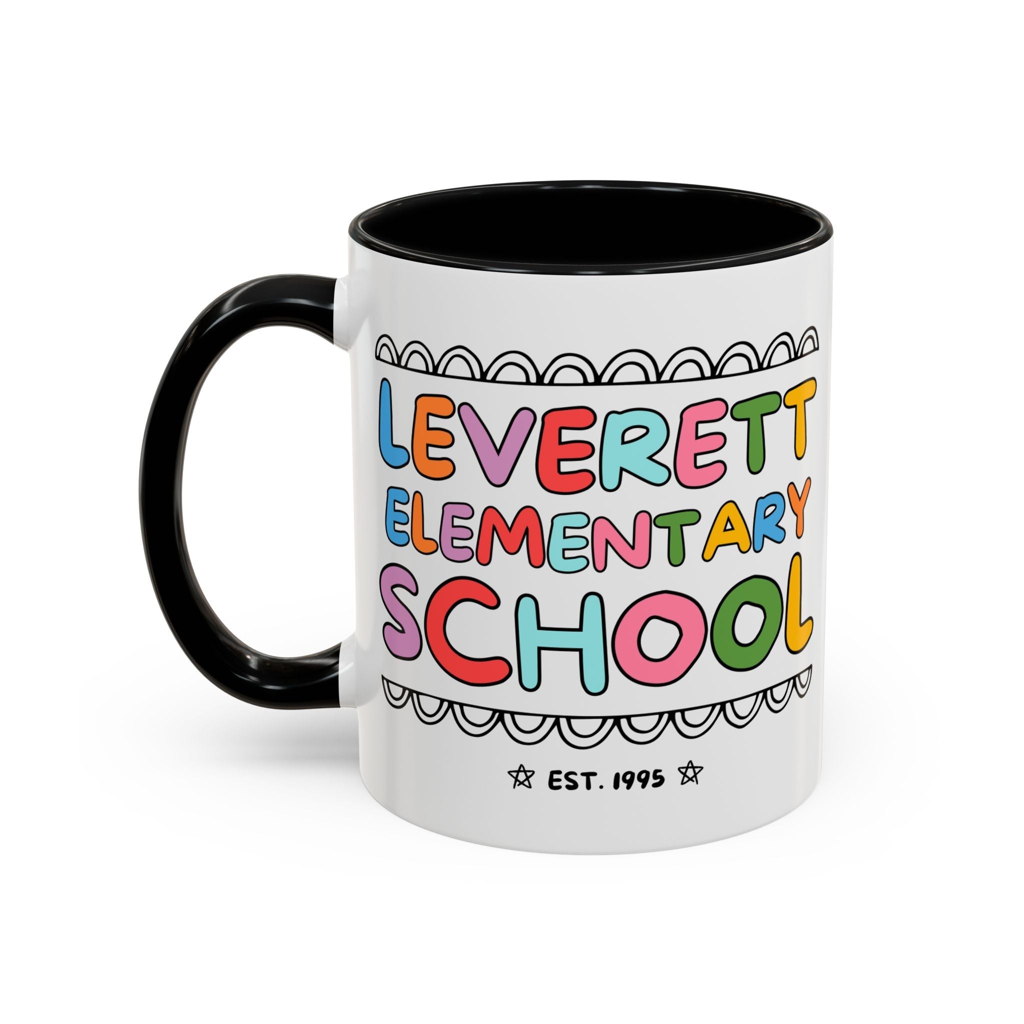 Leverett Elementary School 11 Oz Coffee Mug: Rainbow Letters - Opal and June