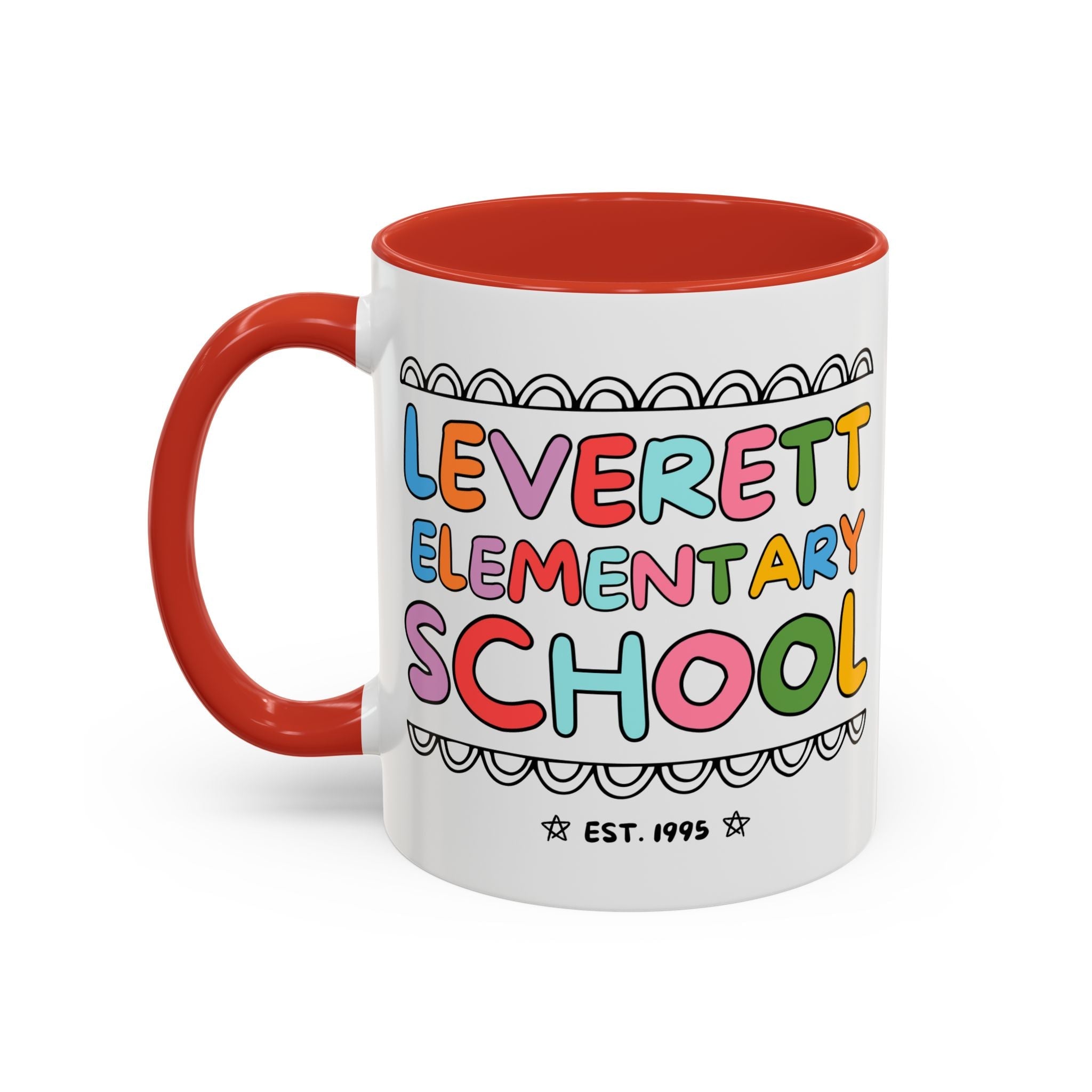 Leverett Elementary School 11 Oz Coffee Mug: Rainbow Letters - Opal and June