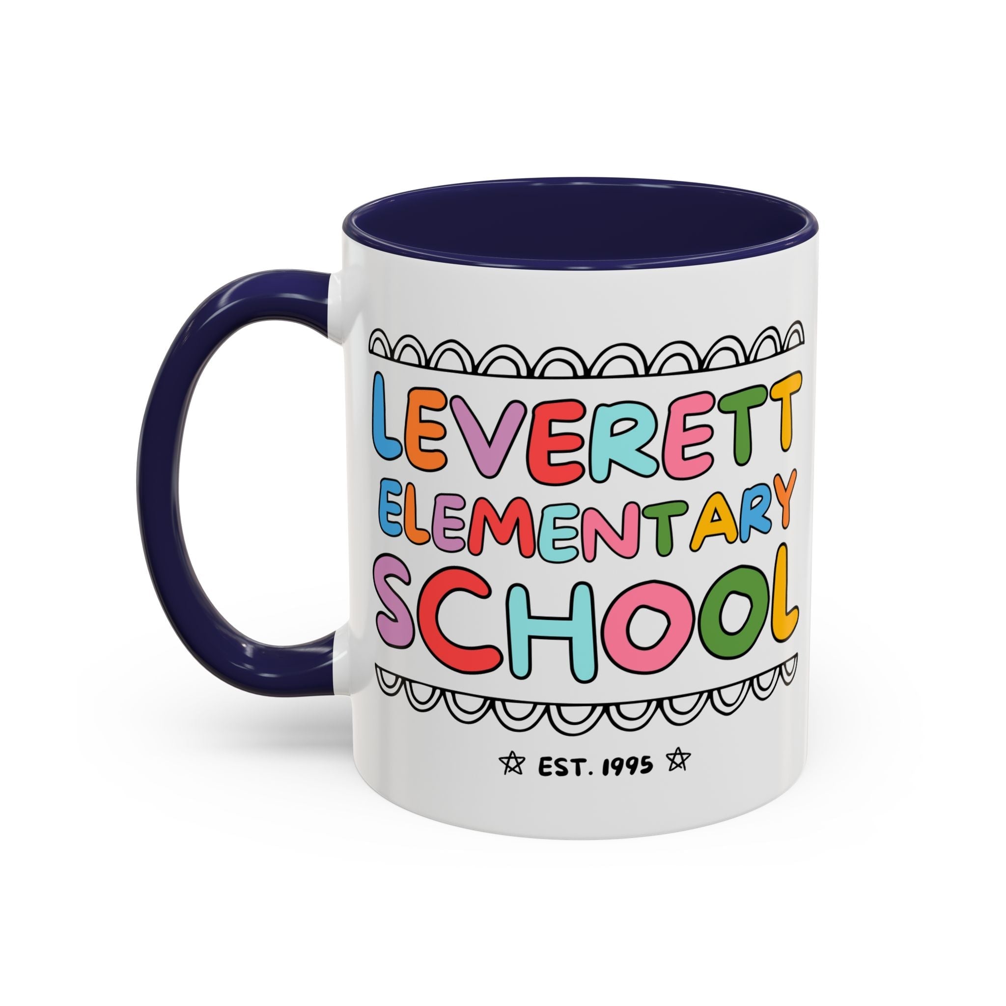 Leverett Elementary School 11 Oz Coffee Mug: Rainbow Letters - Opal and June