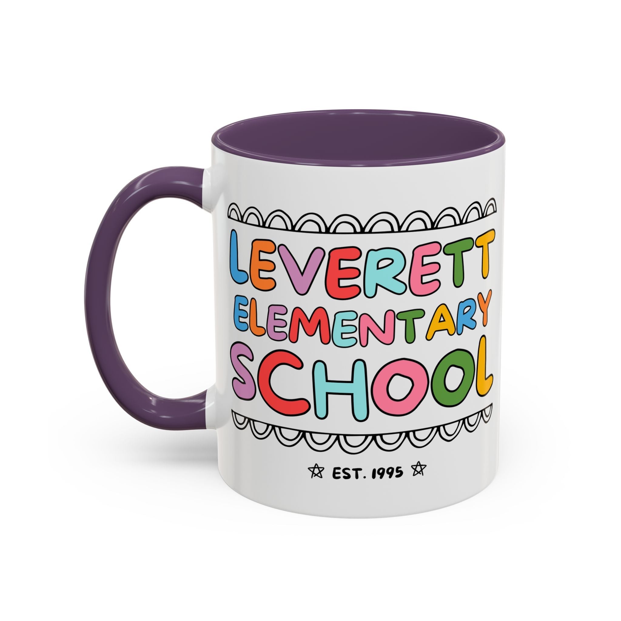 Leverett Elementary School 11 Oz Coffee Mug: Rainbow Letters - Opal and June