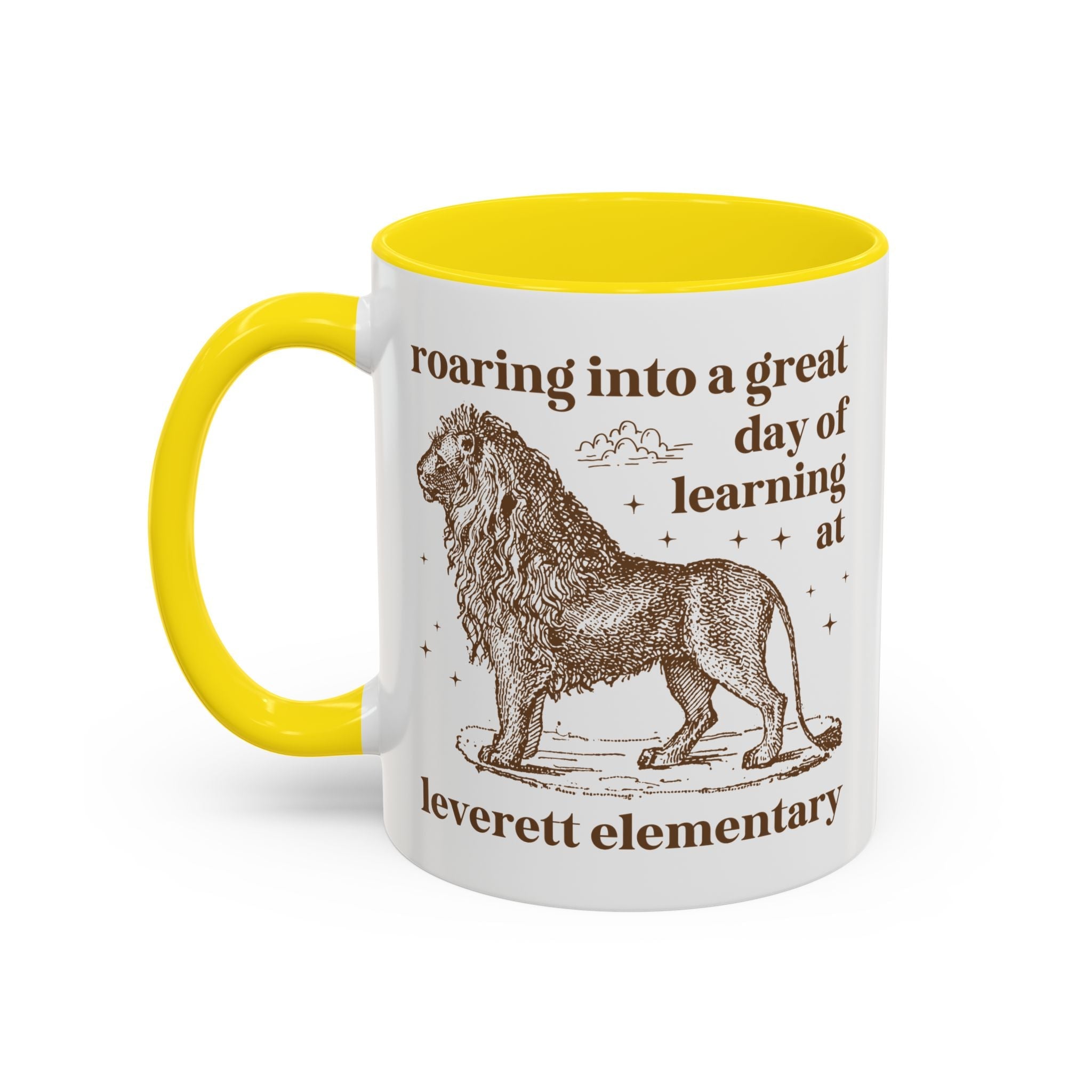 Leverett Elementary School 11 Oz Coffee Mug: Roaring Into a Great Day of Learning | FPS + Opal and June Coffee Mug, Fayetteville Public Schools - Opal and June