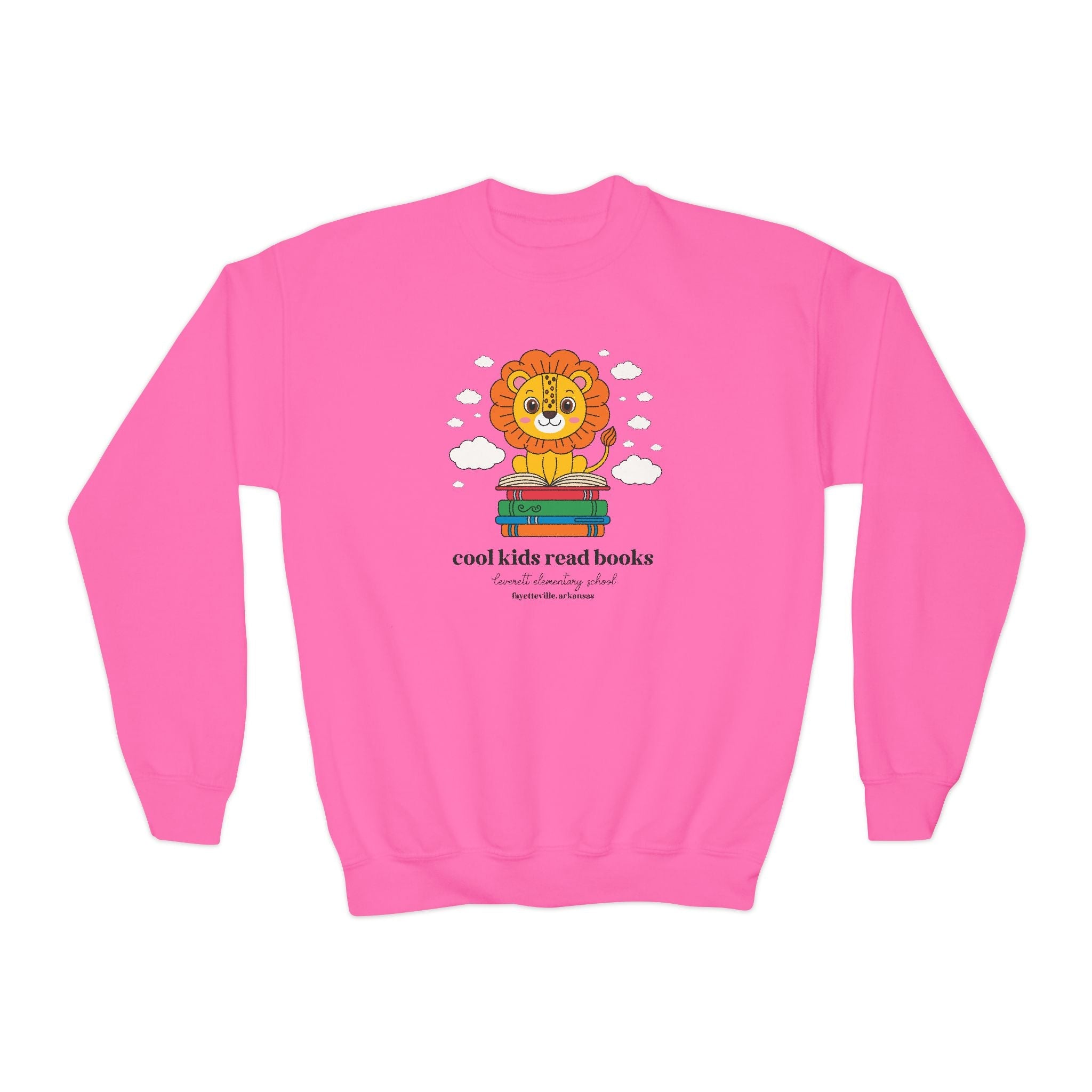 Leverett Elementary School Kids Sweatshirt: Cool Kids Read Books | FPS + Opal and June Kids Sweatshirt, Fayetteville Public Schools - Opal and June