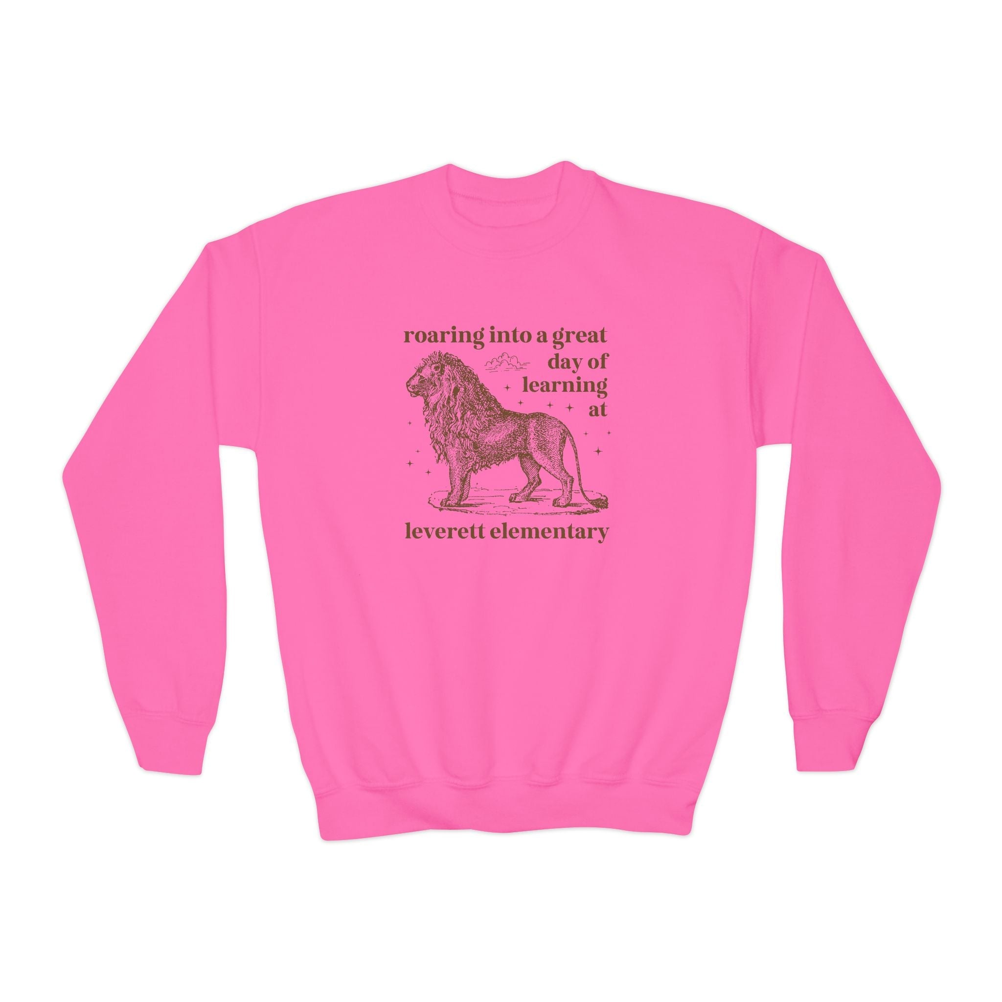 Leverett Elementary School Kids Sweatshirt: Roaring Into a Great Day of Learning | FPS + Opal and June Kids Sweatshirt, Fayetteville Public Schools - Opal and June