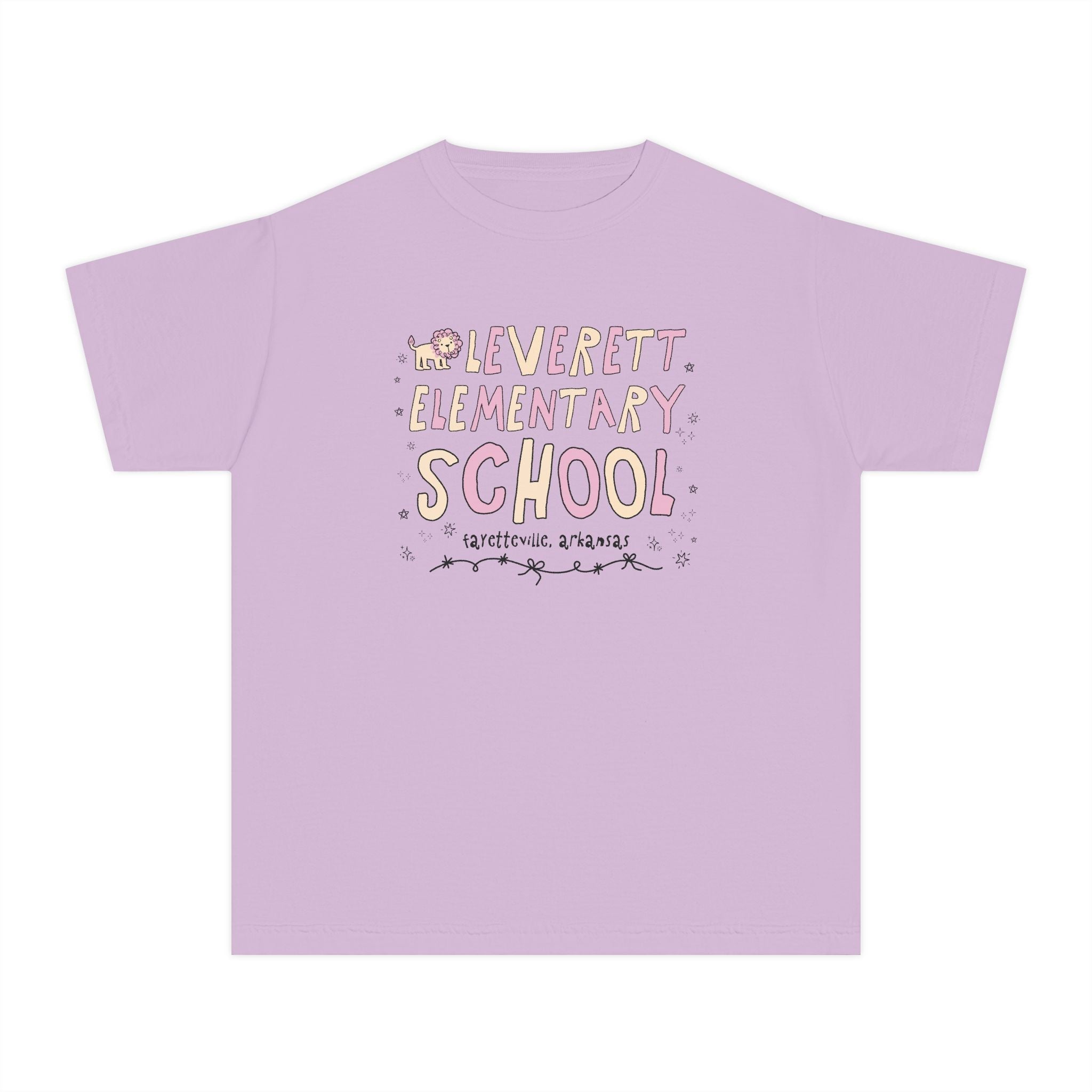 Leverett Elementary School Kids Tee Shirt: Pink and Beige | FPS + Opal and June Kids T-Shirt, Fayetteville Public Schools - Opal and June