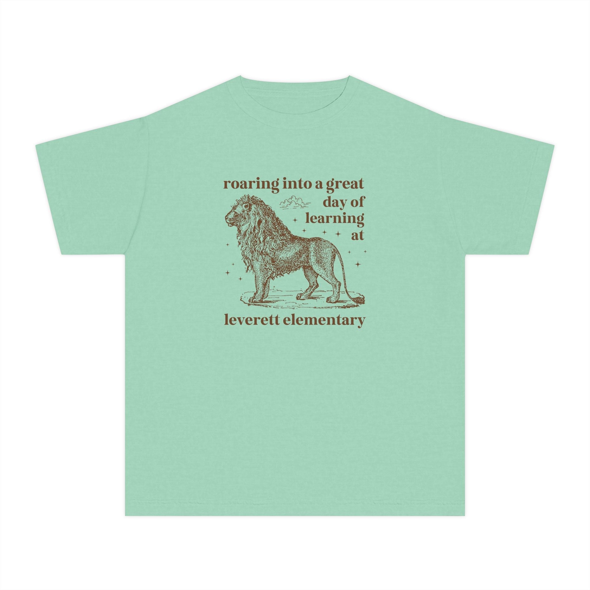 Leverett Elementary School Kids Tee Shirt: Roaring Into a Great Day of Learning | FPS + Opal and June Kids Tee Shirt, Fayetteville Public Schools - Opal and June
