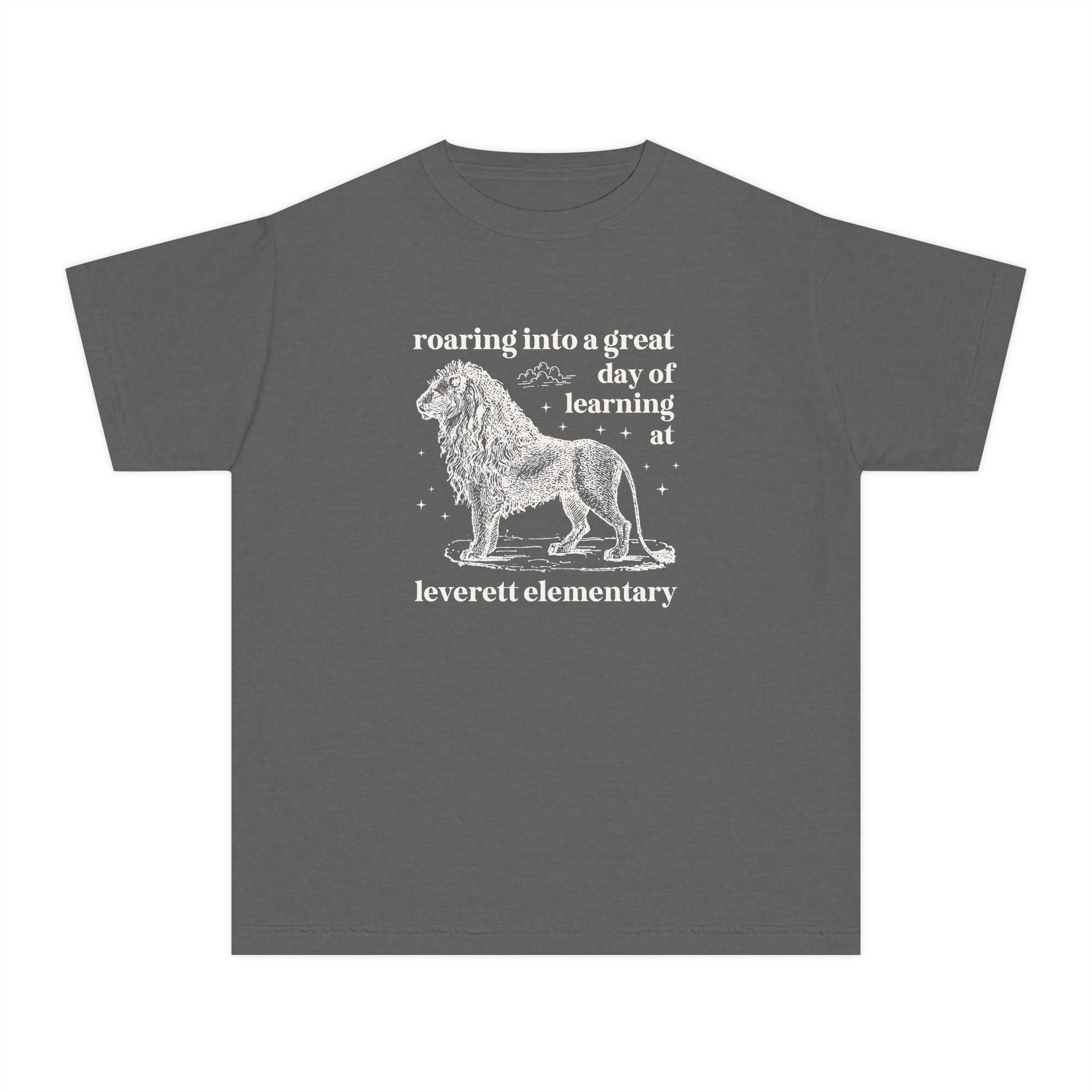 Leverett Elementary School Kids Tee Shirt: Roaring Into a Great Day of Learning | FPS + Opal and June Kids Tee Shirt, Fayetteville Public Schools - Opal and June