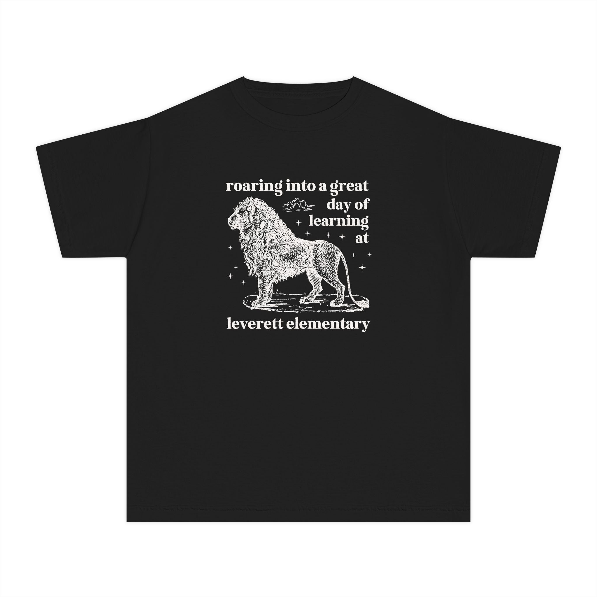 Leverett Elementary School Kids Tee Shirt: Roaring Into a Great Day of Learning | FPS + Opal and June Kids Tee Shirt, Fayetteville Public Schools - Opal and June
